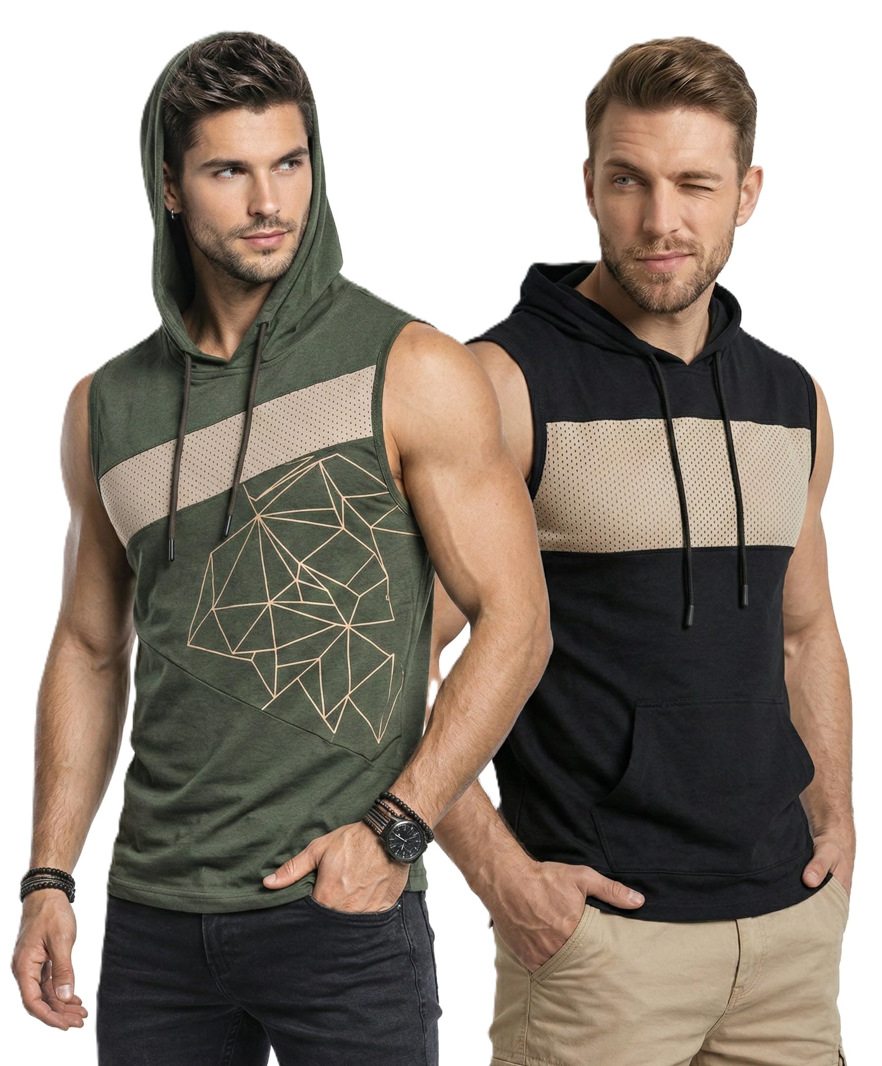 MEN HOODED SLEEVELESS MULTICOLOR STYLISH COMFIT & RELAX CASUAL, GYM WEAR VEST-image-19