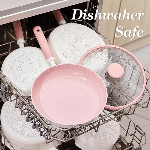 Miniatura 6 de CAROTE Juego de utensilios de cocina de cerámica antiadherente, 15 piezas de ollas y sartenes antiadherentes, no tóxicos, lavavajillas, juego de