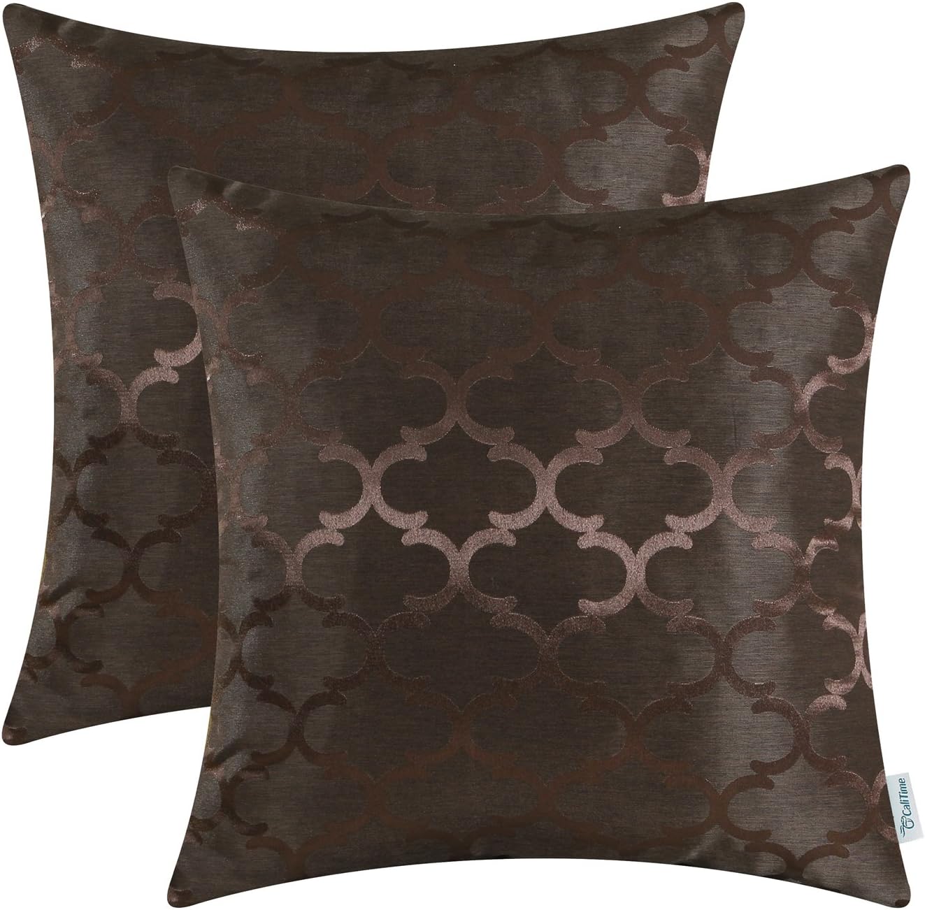 CaliTime Pack of 2 Cushion Covers Throw Pillow Cases Shells for Home Sofa Couch Modern Shining & Dull Contrast Quatrefoil Accent Geometric 18 X 18 Inches Coffee