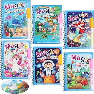 BANBAN 6 Pack Magic Water Coloring Book, Magic Painting Books with Water Pen Mess Free Coloring Books for Toddler 2-4Years Reusable Coloring Book-Gift for Children 3+