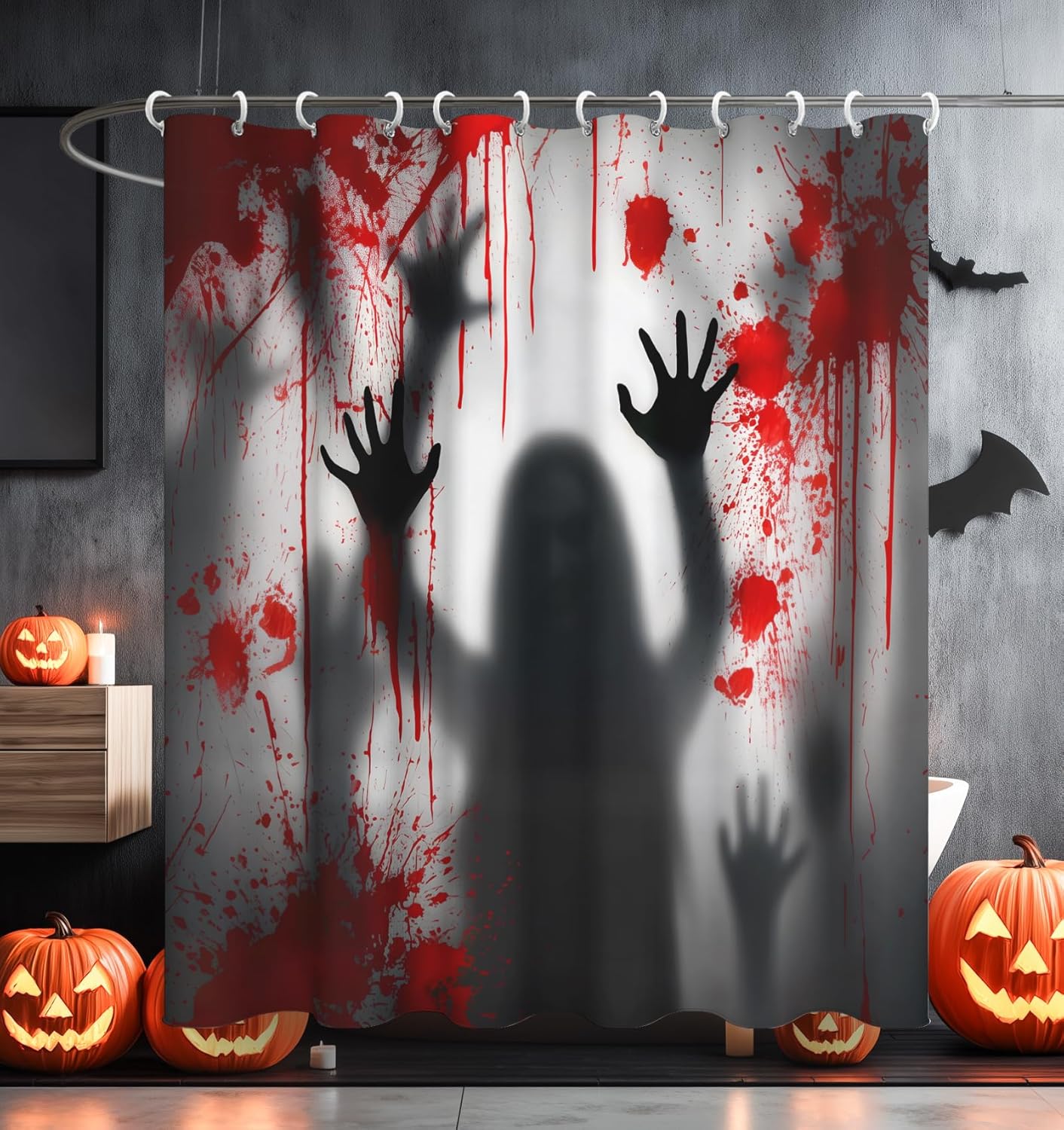 MAMUSE – Cortina de ducha de Halloween para baño, bonita cortina de baño de terror, gótica y esqueleto, decorativa, impermeable, diseño único,