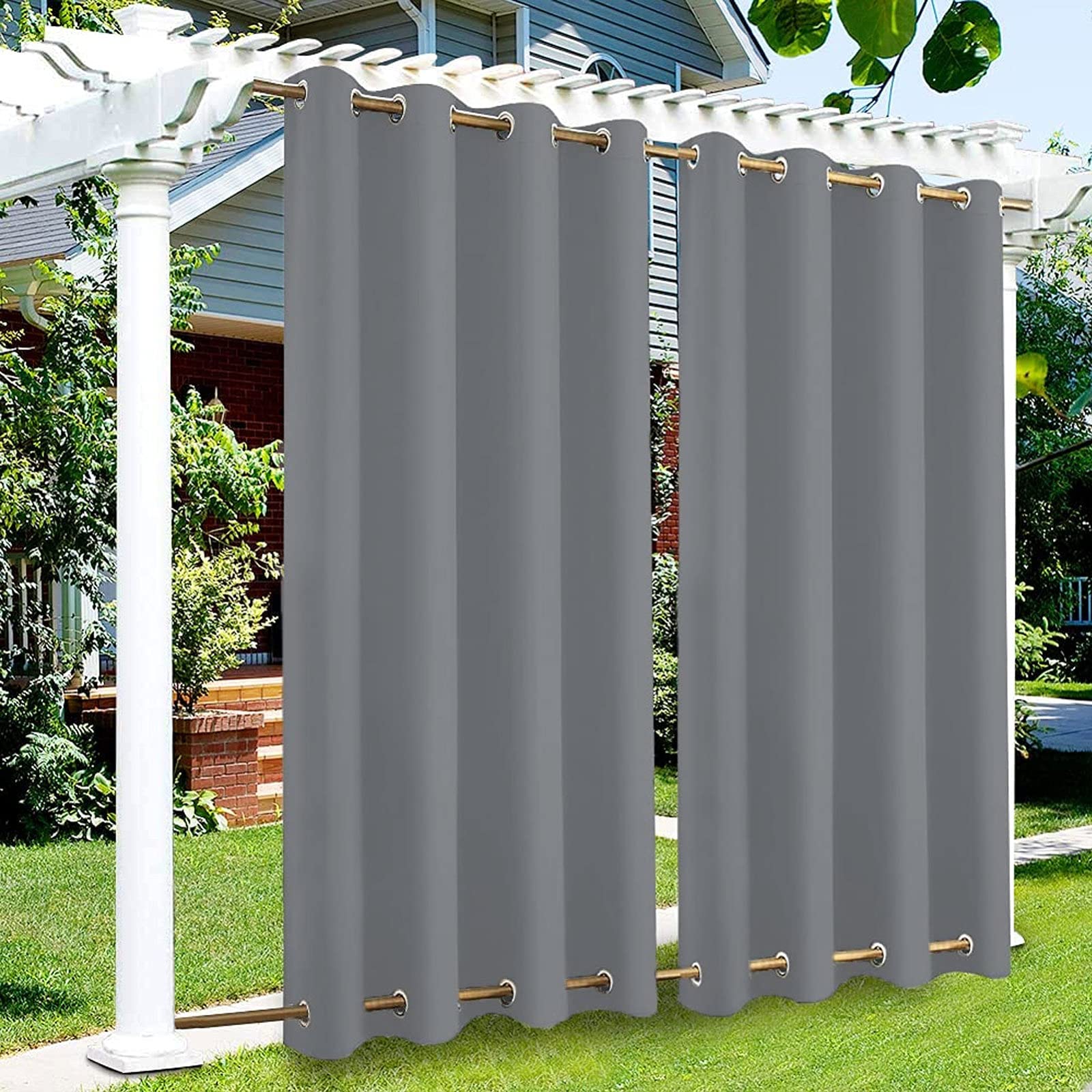 EMDPBD Outdoor Curtains Waterproof and Thermal Insulated Double Grommets(top and Bottom), Outdoor Curtains for Garden Patio Door,1 Panel,Light-gray-W59 xH65