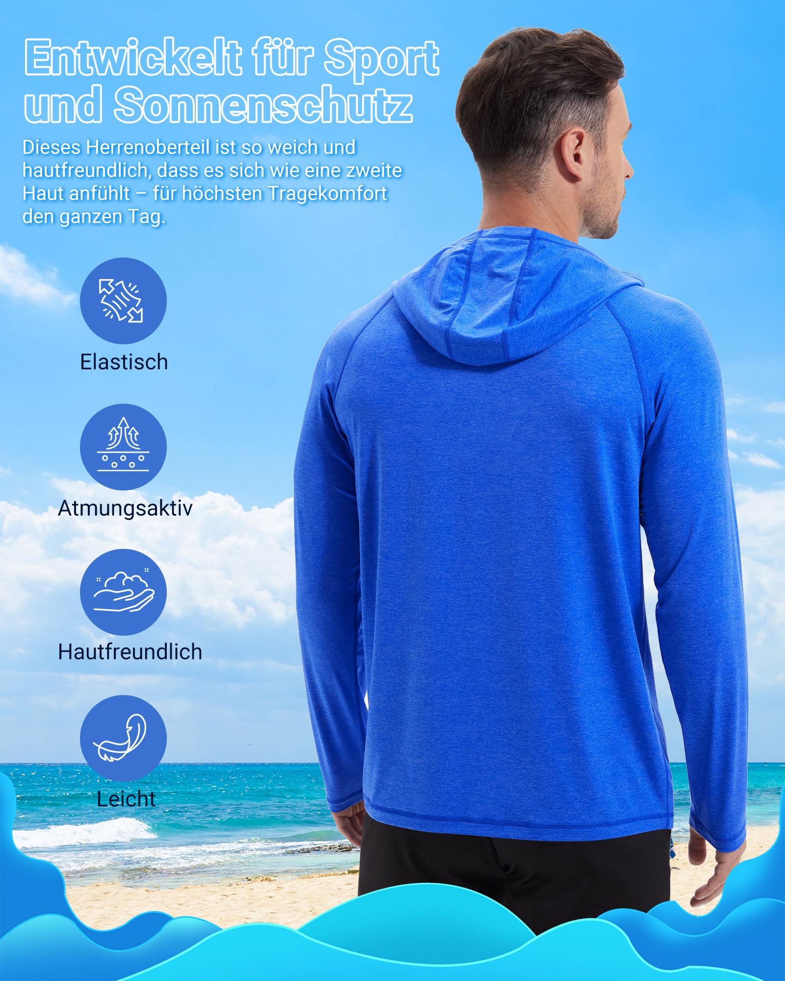 MEETWEE Maglietta Uomo Maniche Lunghe Cappuccio UPF 50+ Protezione Solare Camicia UV Estate Asciugatura Rapida Traspirante Leggera per Pesca Trekking Mare Spiaggia