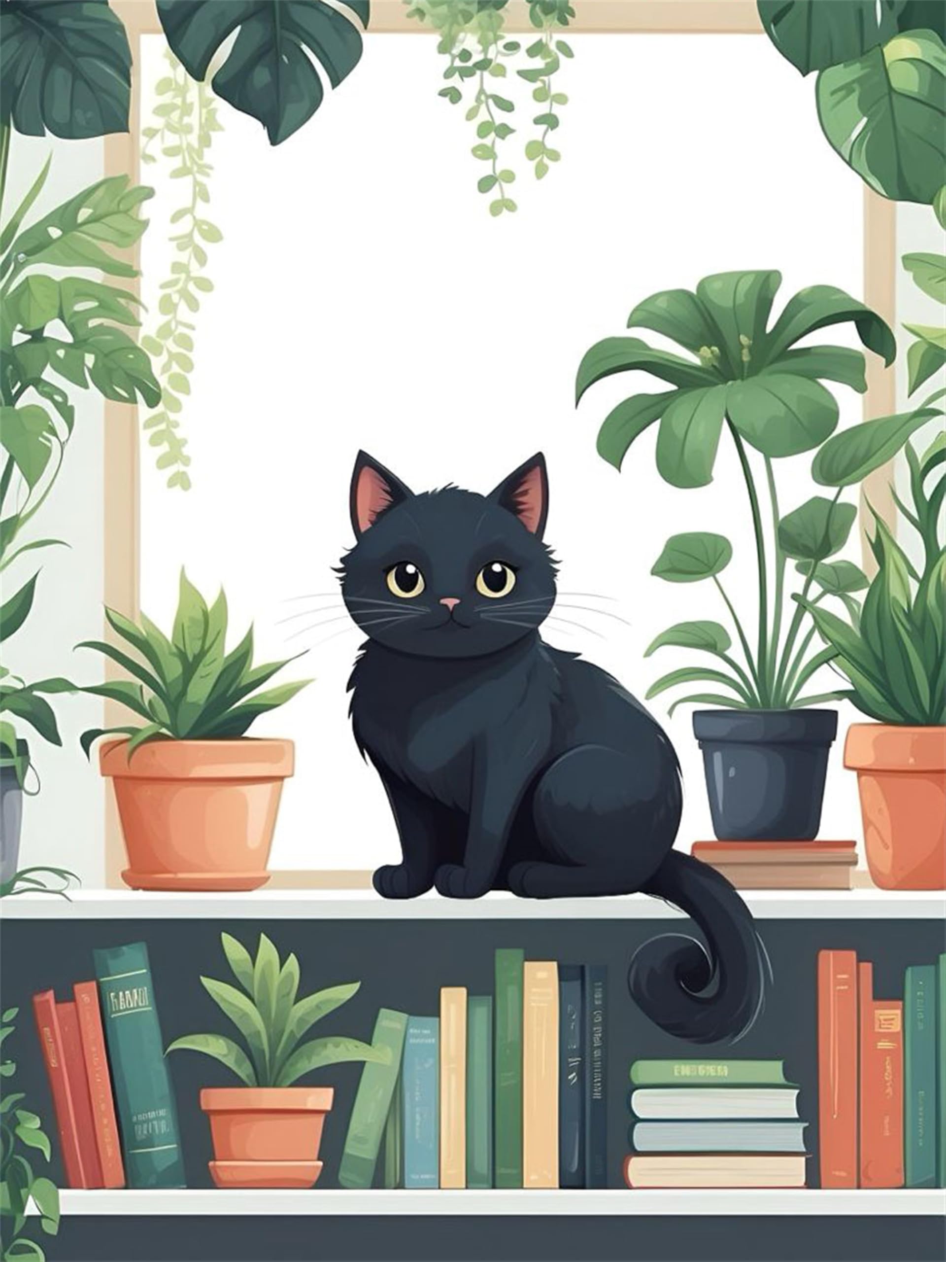 HEFEIS DIY Paint by Numbers Kits for Adults,Black Cat Painting Kit on Canvas,Bookshelf Color by Numbers,Large Adult Paint by Number for Home Wall Decor,Gifts (cat)