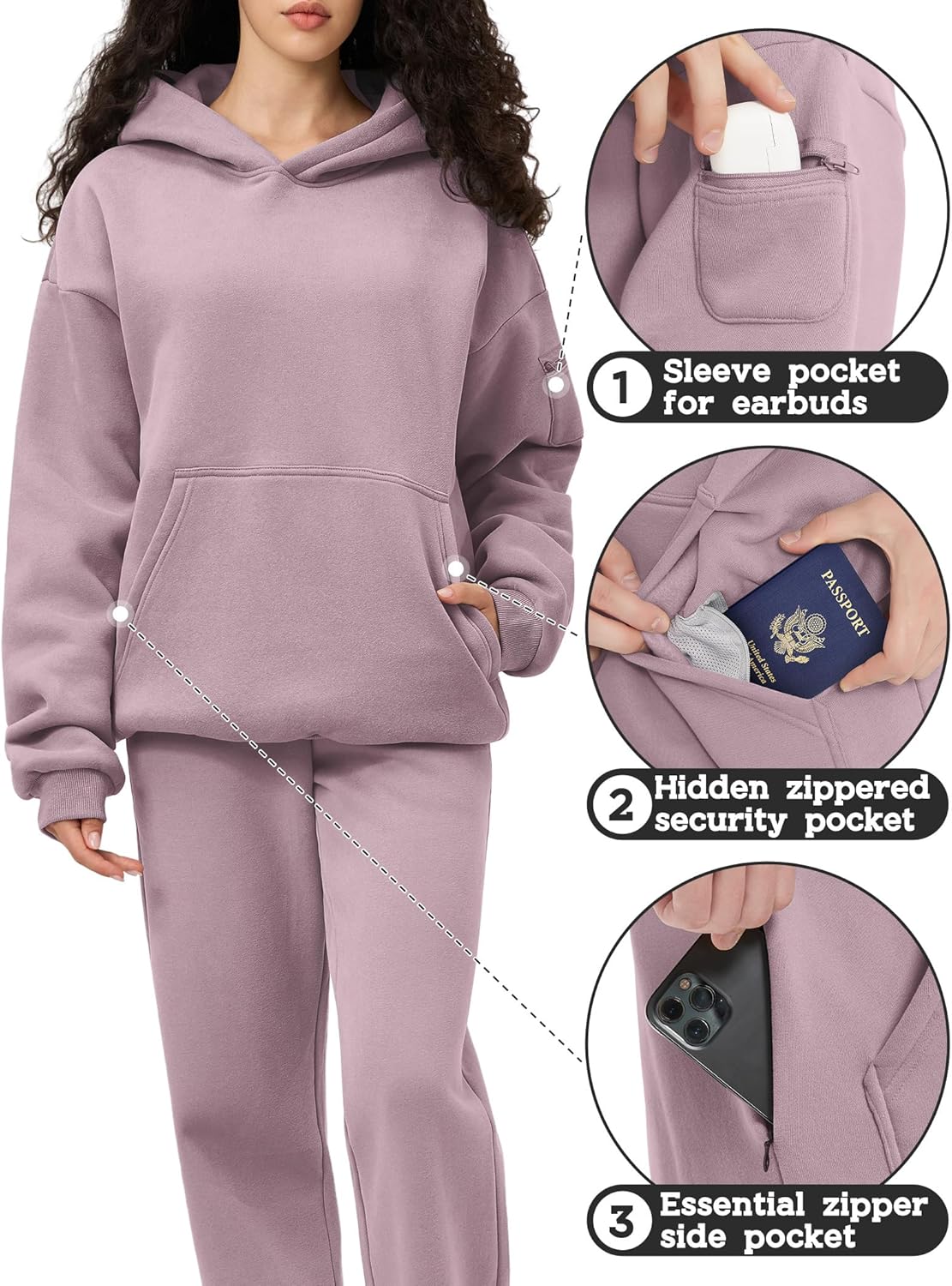 FAIABLE Oversized Hoodie Sweatshirts for Women Couples Heavyweight Fleece Athletic Hoodies Pullover Sweaters,Hidden Pockets - Image 3