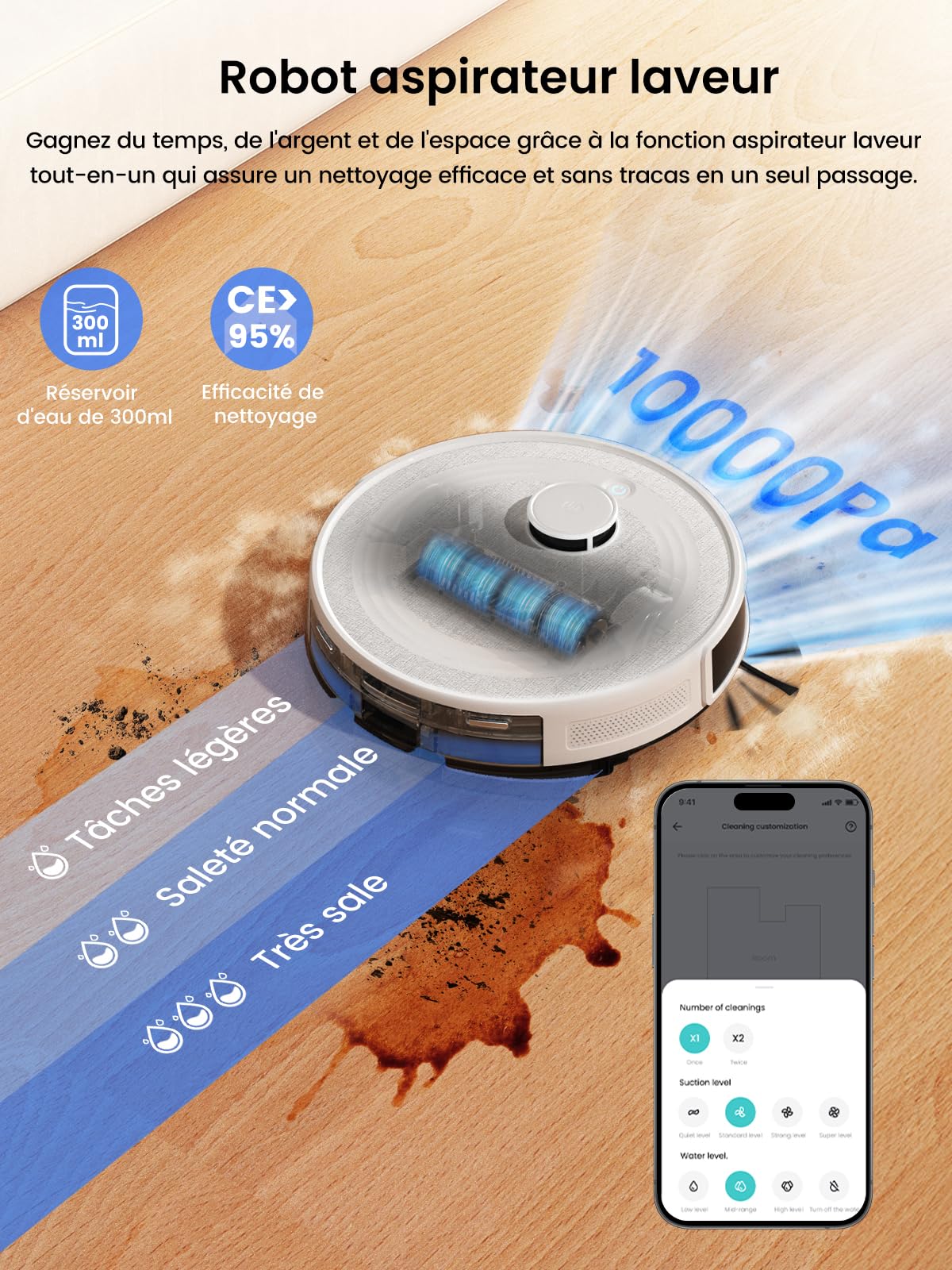 Lefant M2S Pro Robot Aspirateur Laveur 10000Pa avec Station Vidage Automatique Poussière,Navigation Laser avec Cartographie,Nettoyage Personnalisé, Évitement d'obstacles PSD,Idéal pour Poils d'animaux