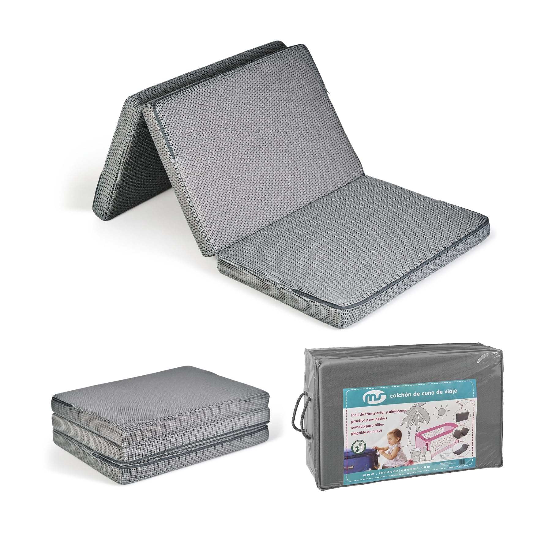ms BabyWorld Matelas pour Lit Bébé 120x60x6 cm | Rembourré, Respirant, Antiallergique et Ergonomique | Couleur Gris | Idéal pour Bébés et Nouveau-nés