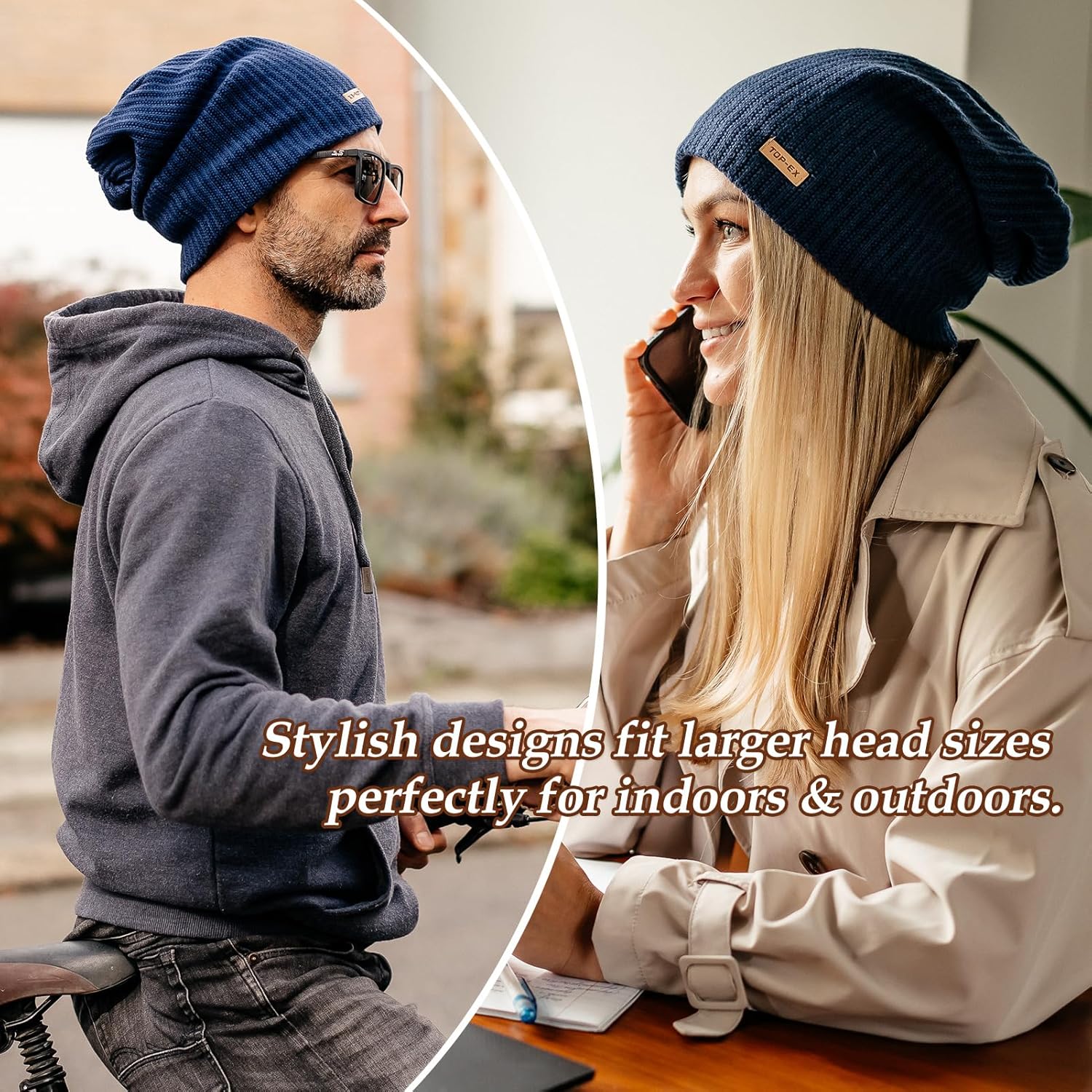 Oversize L/XL/XXL Merino Wool Satin Lined Slouchy Beanie Big Large Head Knit Hat - Image 5