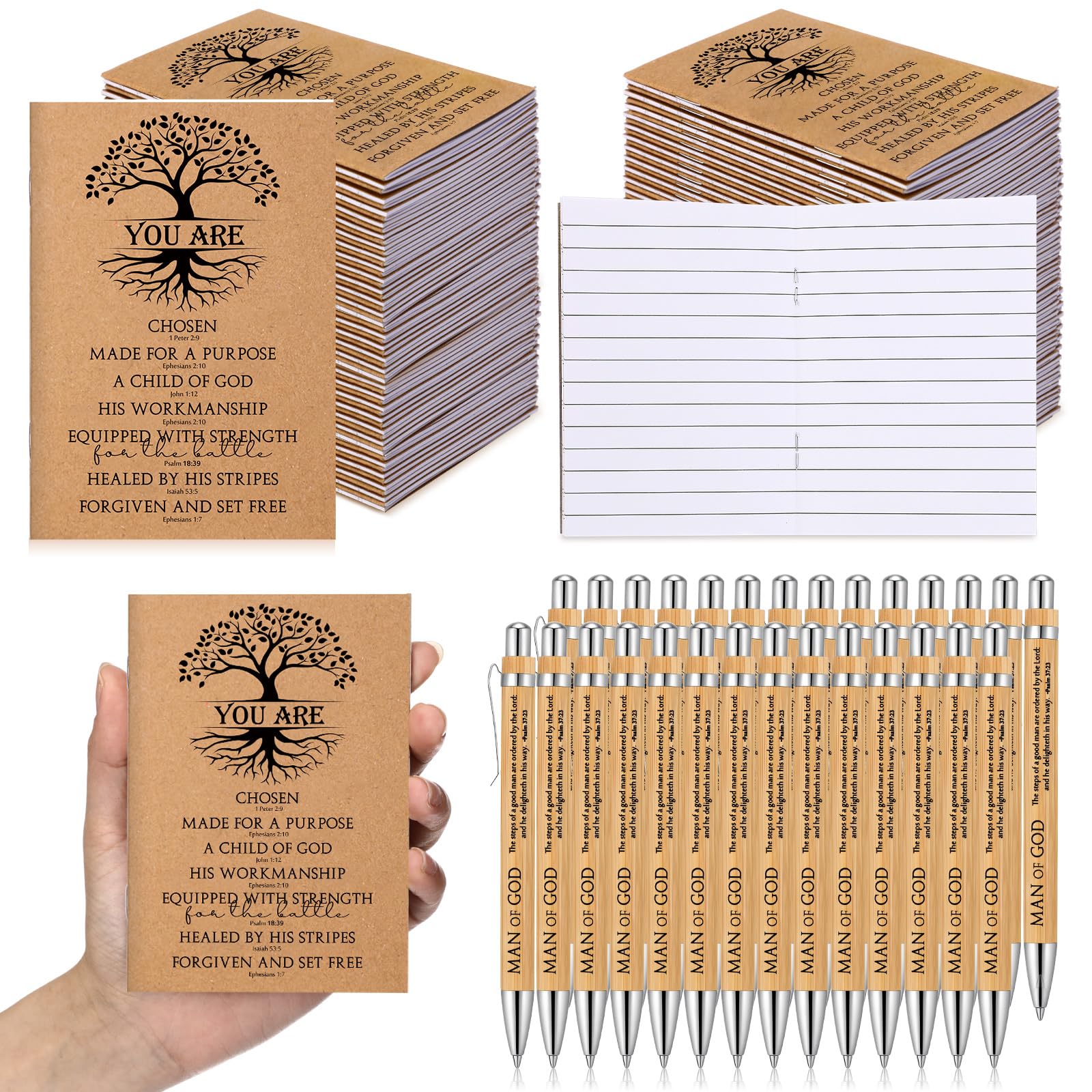 Sinload 60 Sets christliche Notizbücher, Großpackung Geschenk für Kirche, Bibelvers, Tagebuch, Mini-Notizblock, Bambusstifte, Bibelstudium, Gruppen, christliches Geschenk für Männer und Frauen