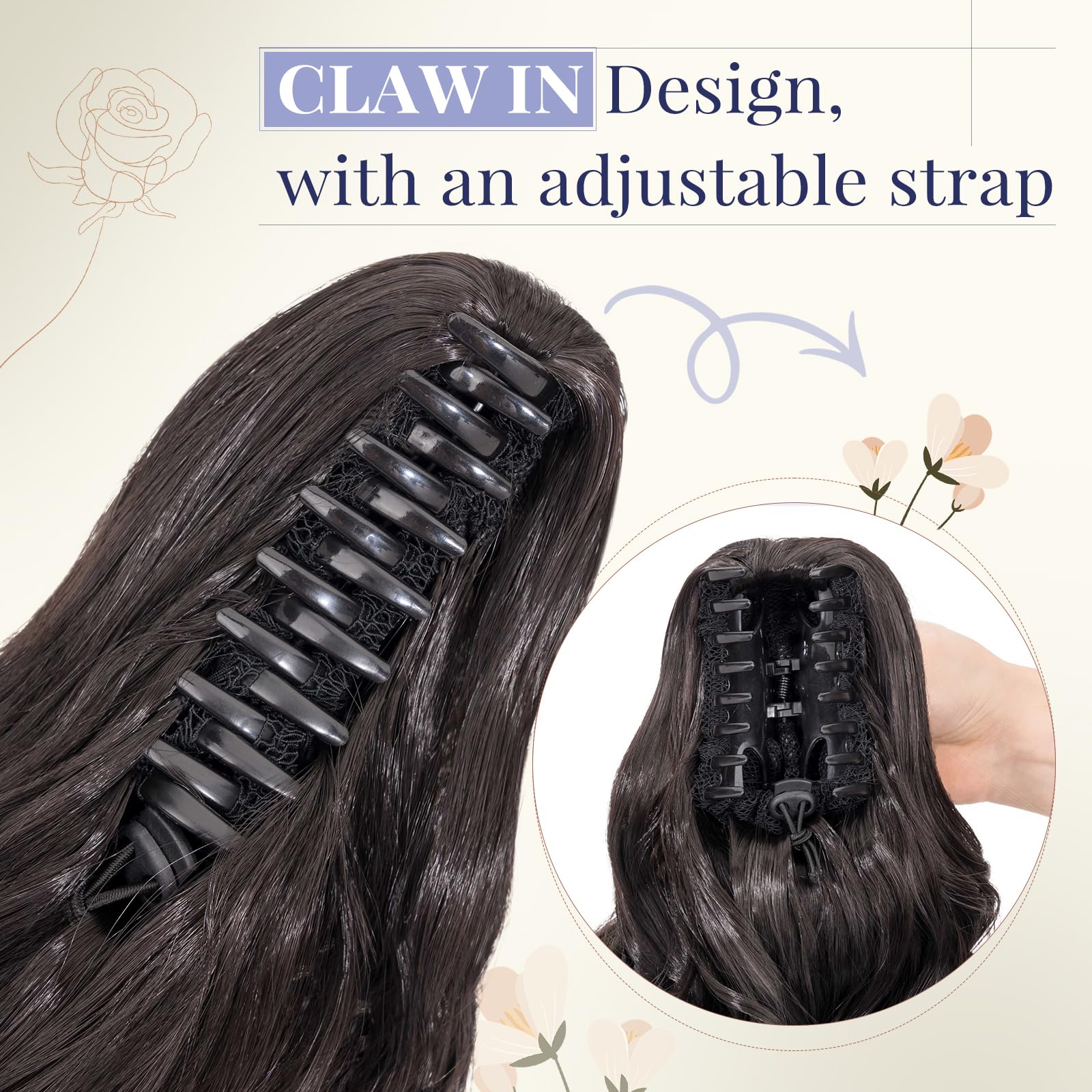 TESS Claw On Ponytail Extension Matte Material 14 Inch/37cm Curly Wavy Clip In Pony tail Synthetic Hairpiece, Black - Image 4