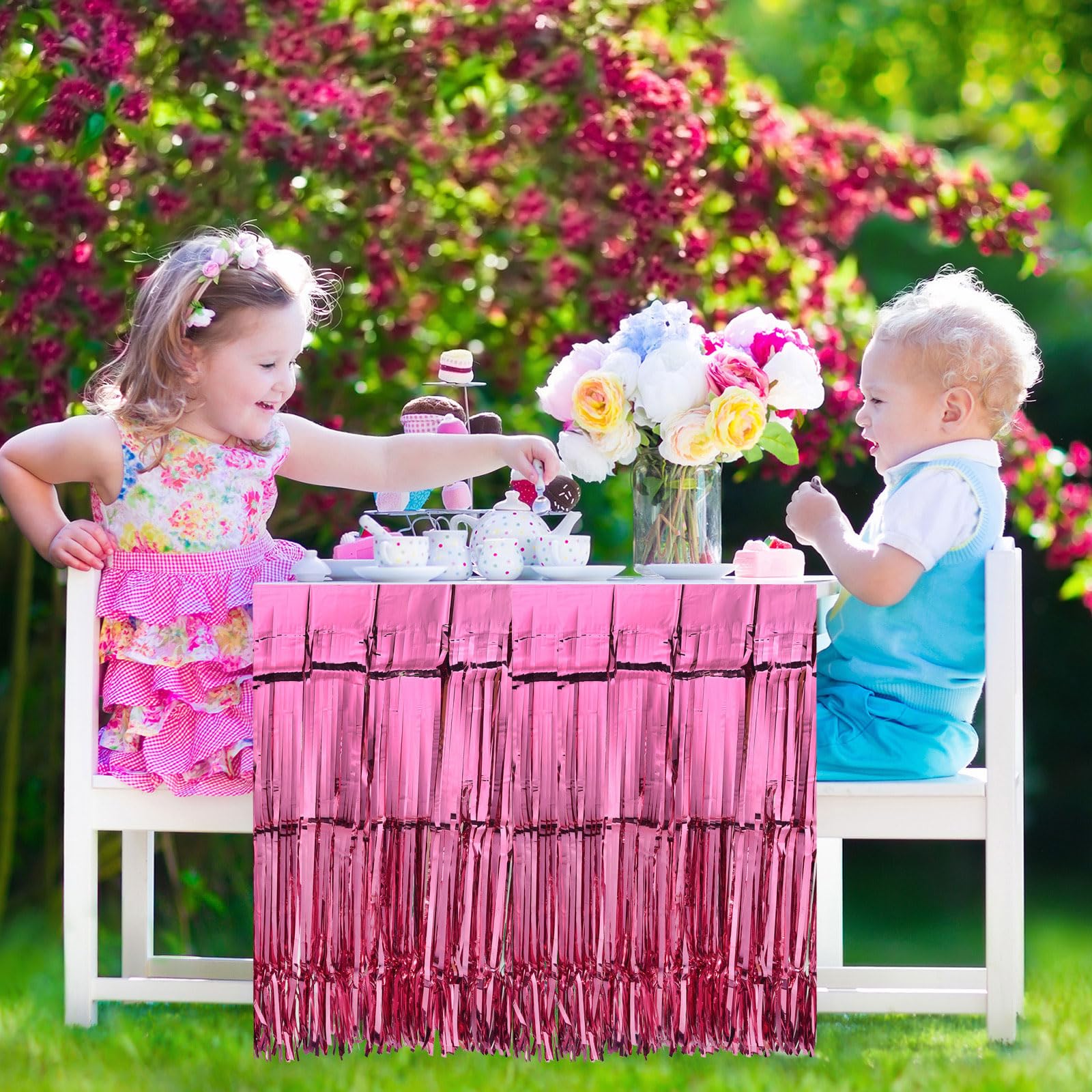 QUARKZMAN 4 Pz 29x108 Pollici Gonne Tavolo Orpelli Frange Lamina Nera Frangia Tinsel per Tavoli Rettangolari Tende Sfondo Orpelli per Decorazione Nozze, Feste Compleanno
