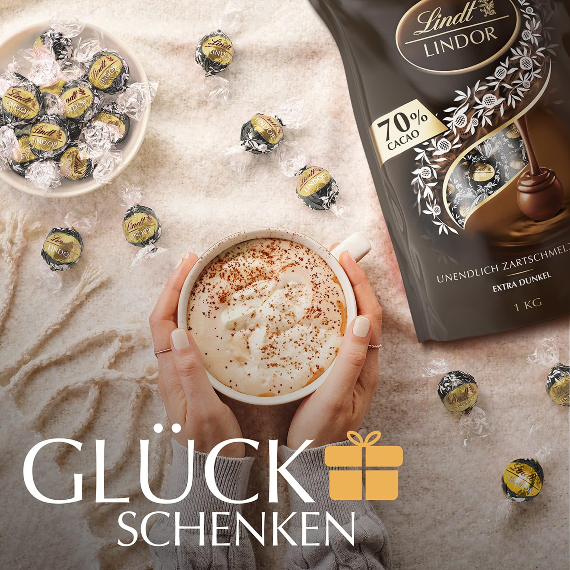 Lindt LINDOR Schokoladen Kugeln Extra Dunkel 70% Kakao Edelbitterschokolade 1kg Großpackung