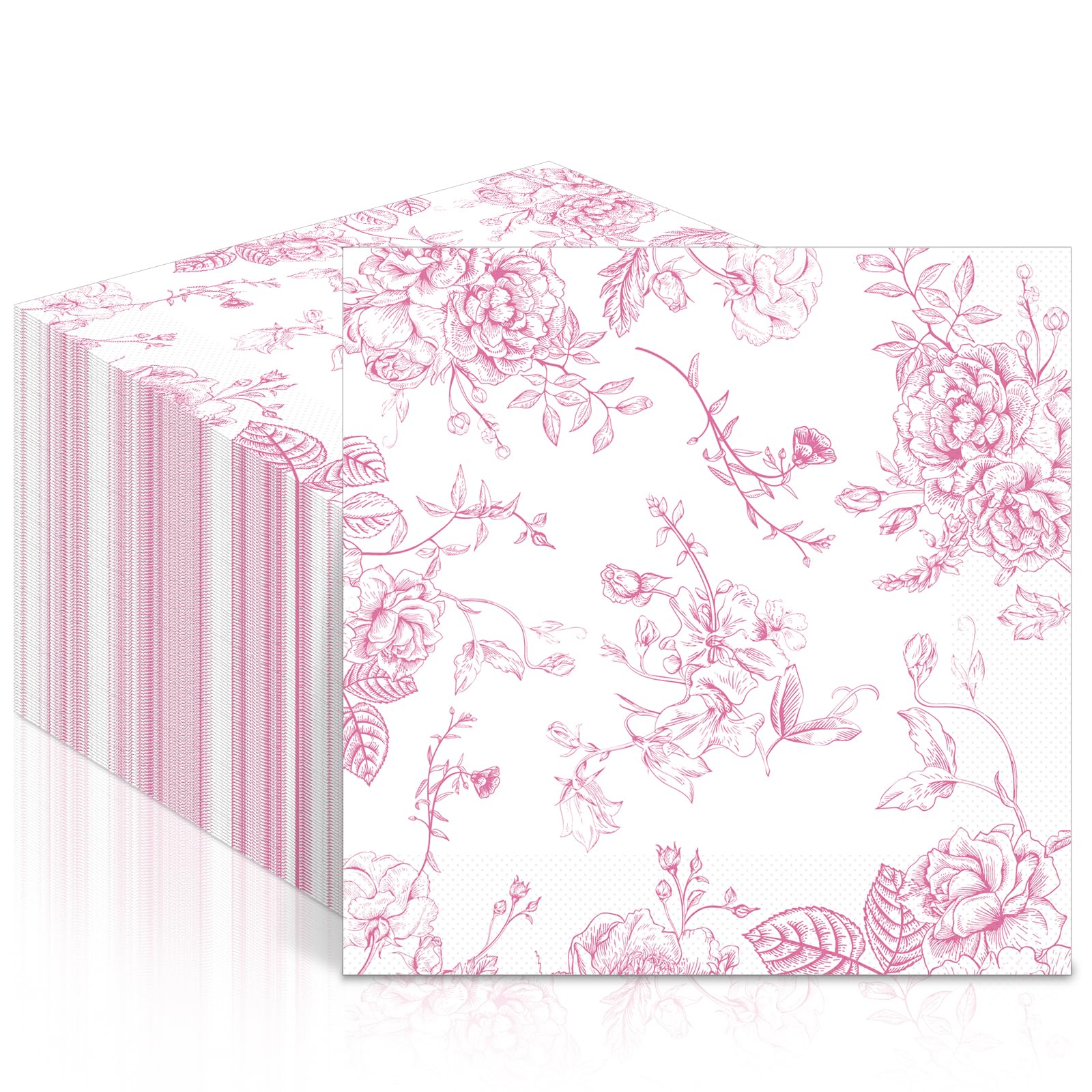 50Pcs Spring Pink Floral Paper Napkins Pink and White Flower Chinoiserie Napkins Party Supplie Floral Dessert Hand Towel tissue Decorative Toile for