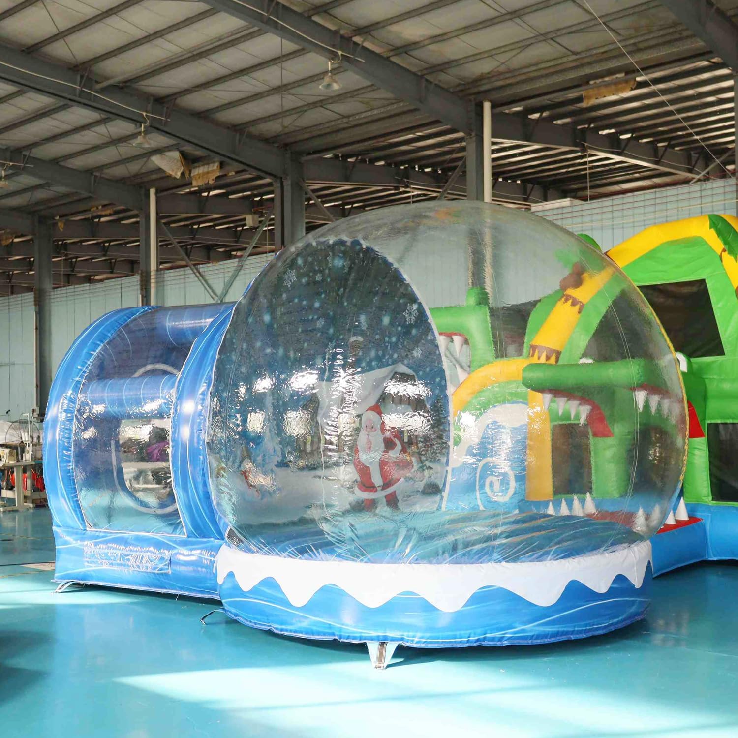 SAYOK Christmas Decoration Inflatable Snow Globe Transparent Bubble House Tent for Event Party Exhibition/with Printed Background & Blower(11.48ft Dia, 7.54ft Tunnel)
