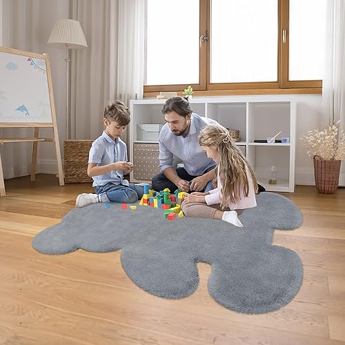 Miniatura 157 de Alfombra blanca de 3 x 3.9 pies, suave y esponjosa, de piel de oveja sintética, bonita alfombra de felpa para guardería, habitación de niños y Blanco