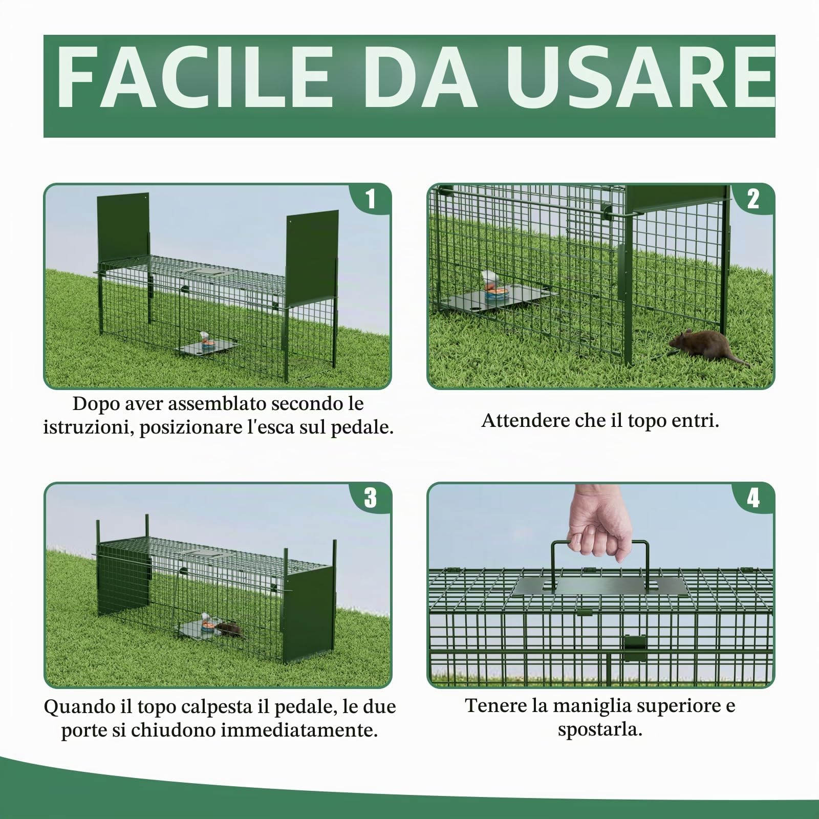 Trappola per Topi Gabbia Trappola Topi Vivi 100 X 29 X 31.5 cm Trappola Grandi Interno/Esterno