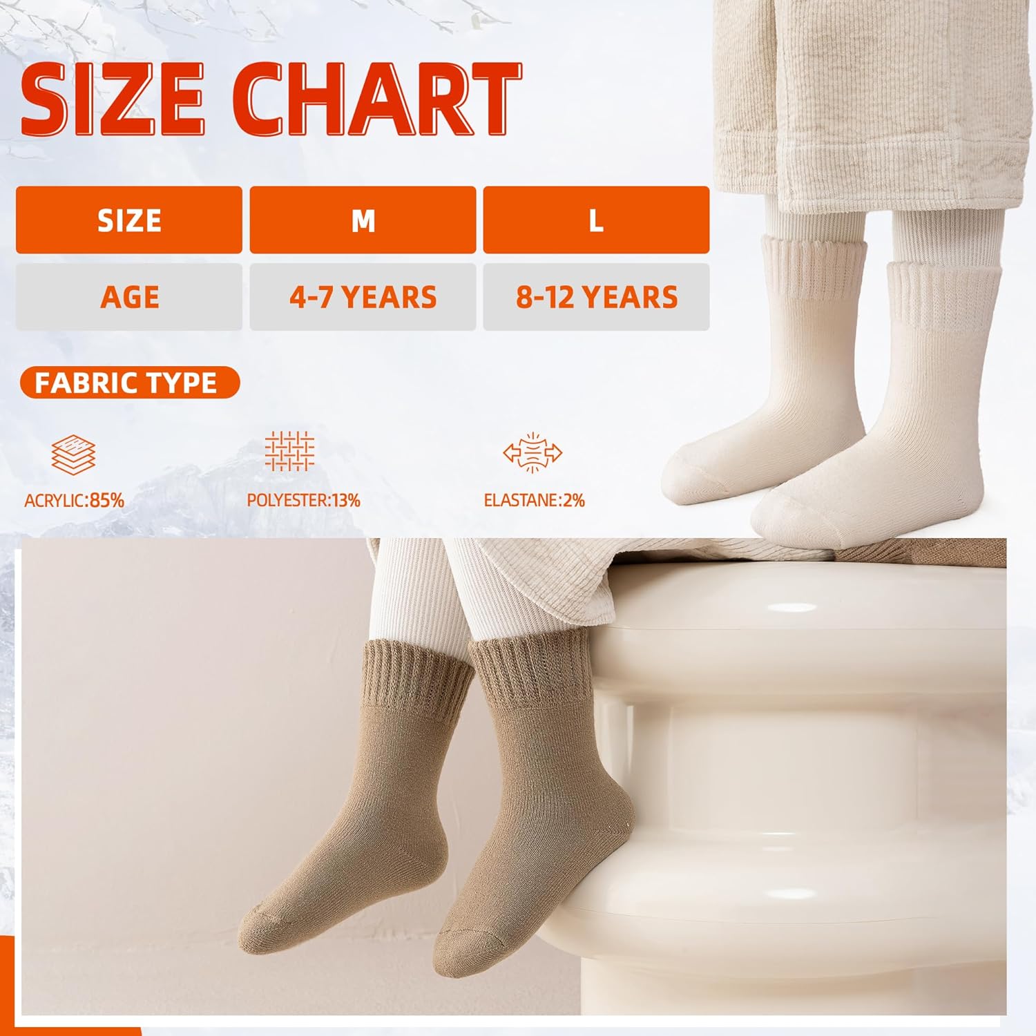 Kids Warm Thermal Socks for Toddler Boy Girls Winter Ski Thick Insulated Heated Boot Socks for Extreme Cold Weather 4 Pairs - Image 5