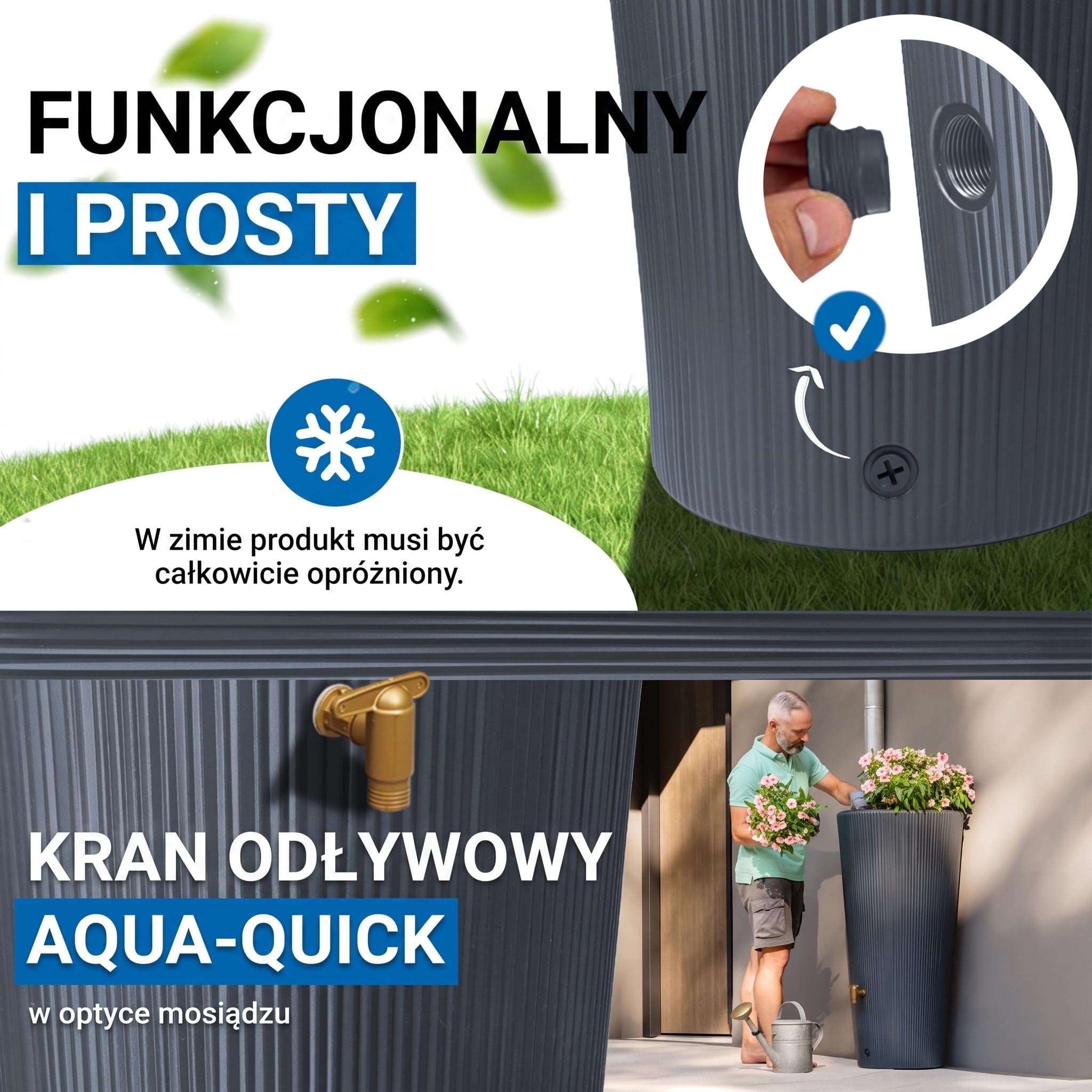 4rain VASO DECOR 2w1 zbiornik na deszczówkę 220 l, graphite grey | z misą na rośliny