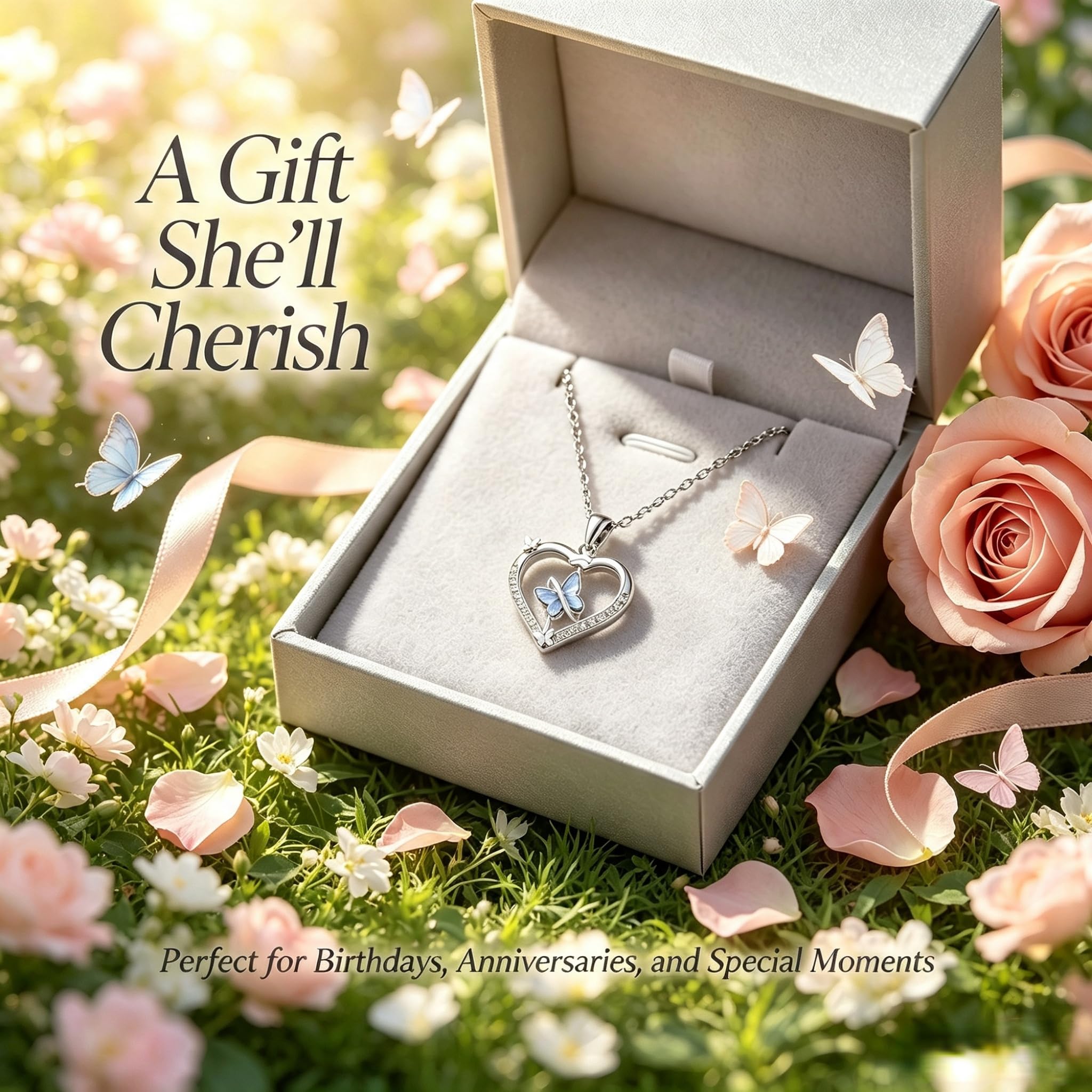 TANGPOET Schmetterling Halskette 925 Sterling Silber Schmetterlings Anhänger Kette Schmuck Geschenk für Frauen Damen Mädchen Kinder