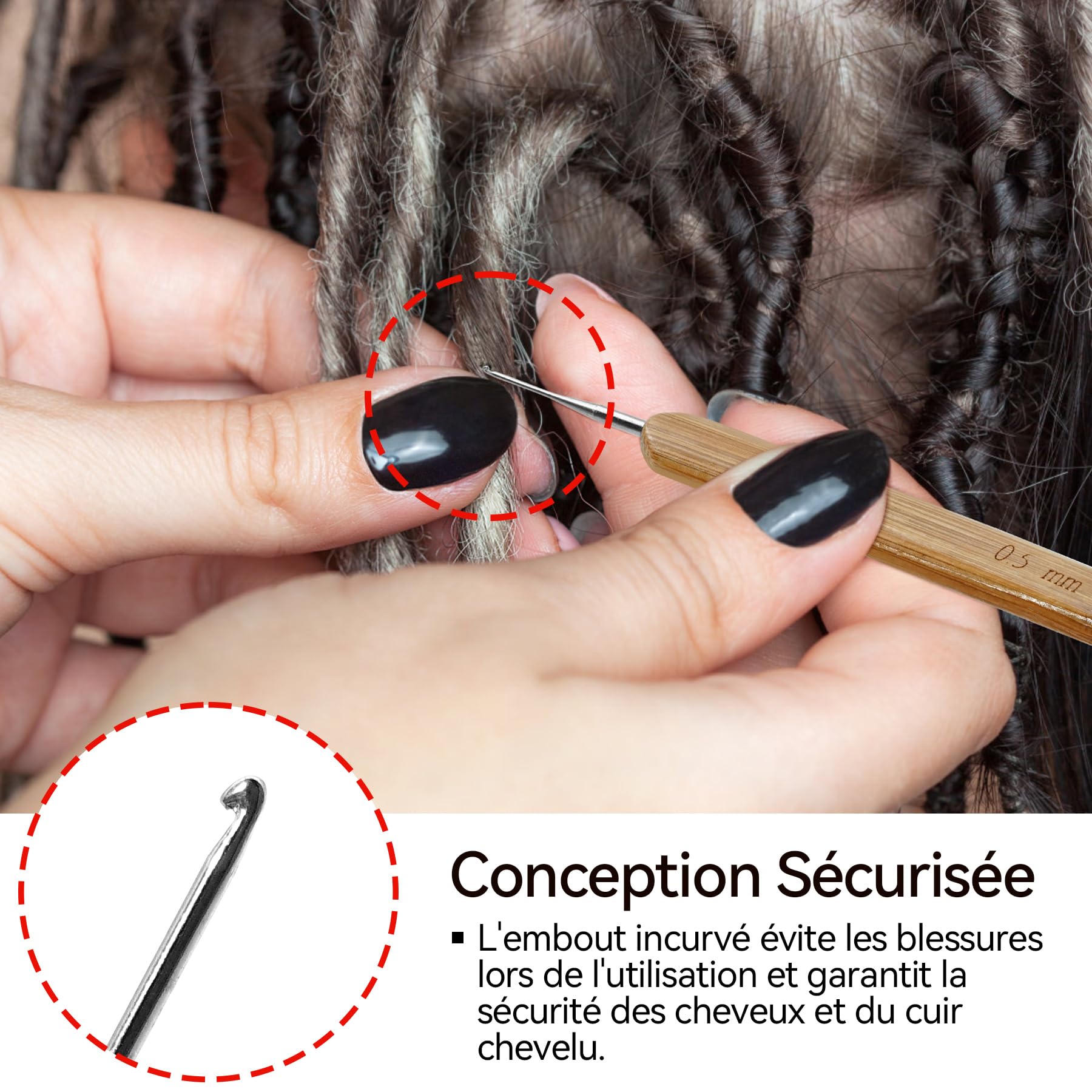 Dreadlocks Needle,Set di 3 ganci per capelli Dreadlock per Braid Craft, Uncinetto, Crochet hook,Strumenti Professionali per Tessitura Capelli, Include Uncinetti da 0,5 mm con 1, 2 e 3 Ganci