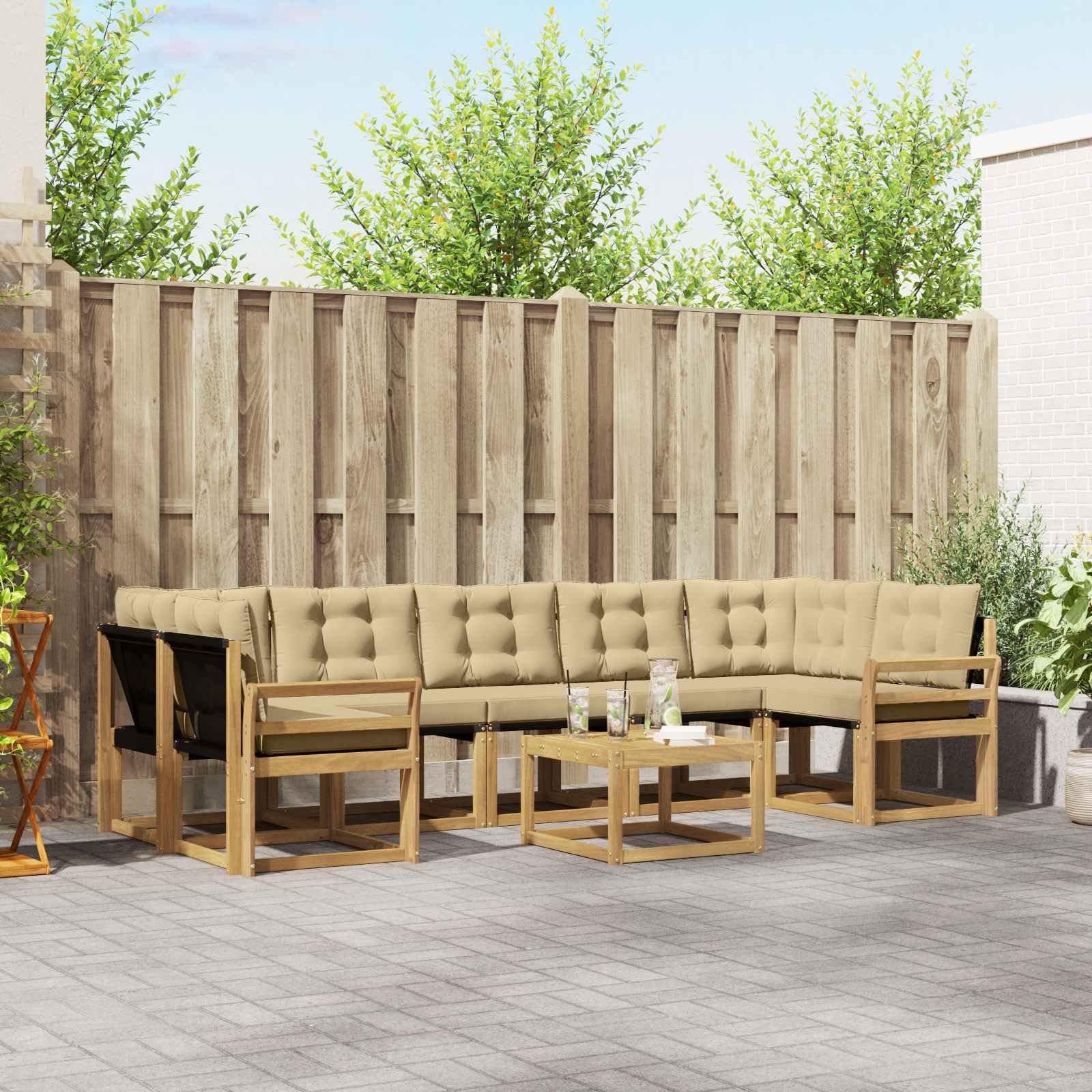 Outdoor-Sofagarnitur mit Kissen 8 Stück Weiß Beige wetterfestes Massivholz Garten Tisch Sitzgruppe für Terrasse Balkon Lounge