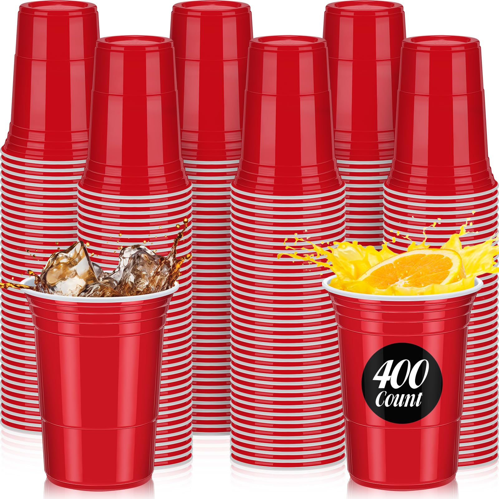 Mifoci 400 Pcs 16 oz Disposable Cups Bulk Large Plastic Cups Pack for Christmas Halloween Thanksgiving wedding Drinks Soda Punch Barbecues Picnics Birthday Party Supplies(Red)