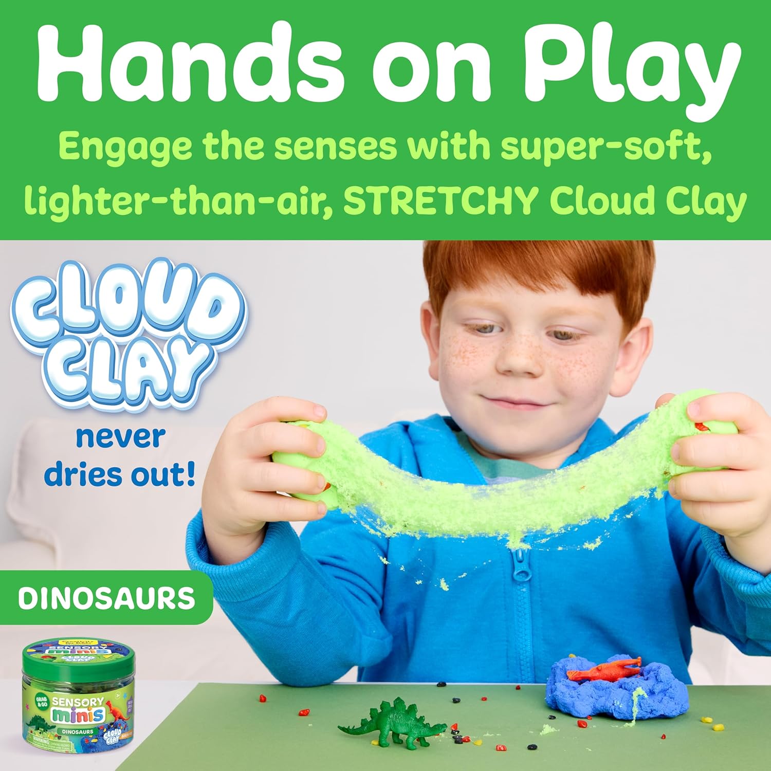 Creativity for Kids Sensory Minis Dinosaur Kit | Cloud Clay Sensory Toy for Toddlers | Squish, Scoop & Discover Dinosaur Figures | Spring Crafts for Travel Activities (Ages 3+)