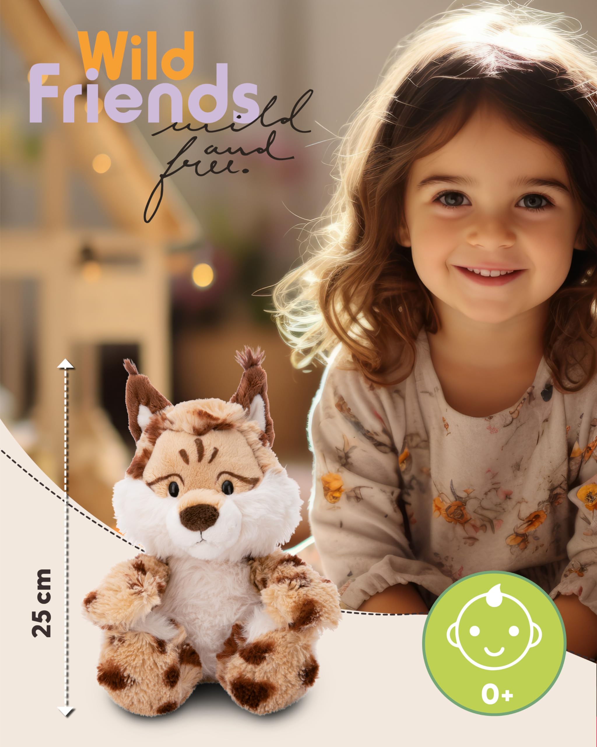 NICI Wild Friends cuddly toy lynx Lyka 25 cm - cute soft toy to cuddle, play with and love, sustainably produced cuddly toy - 49805 - Image 3