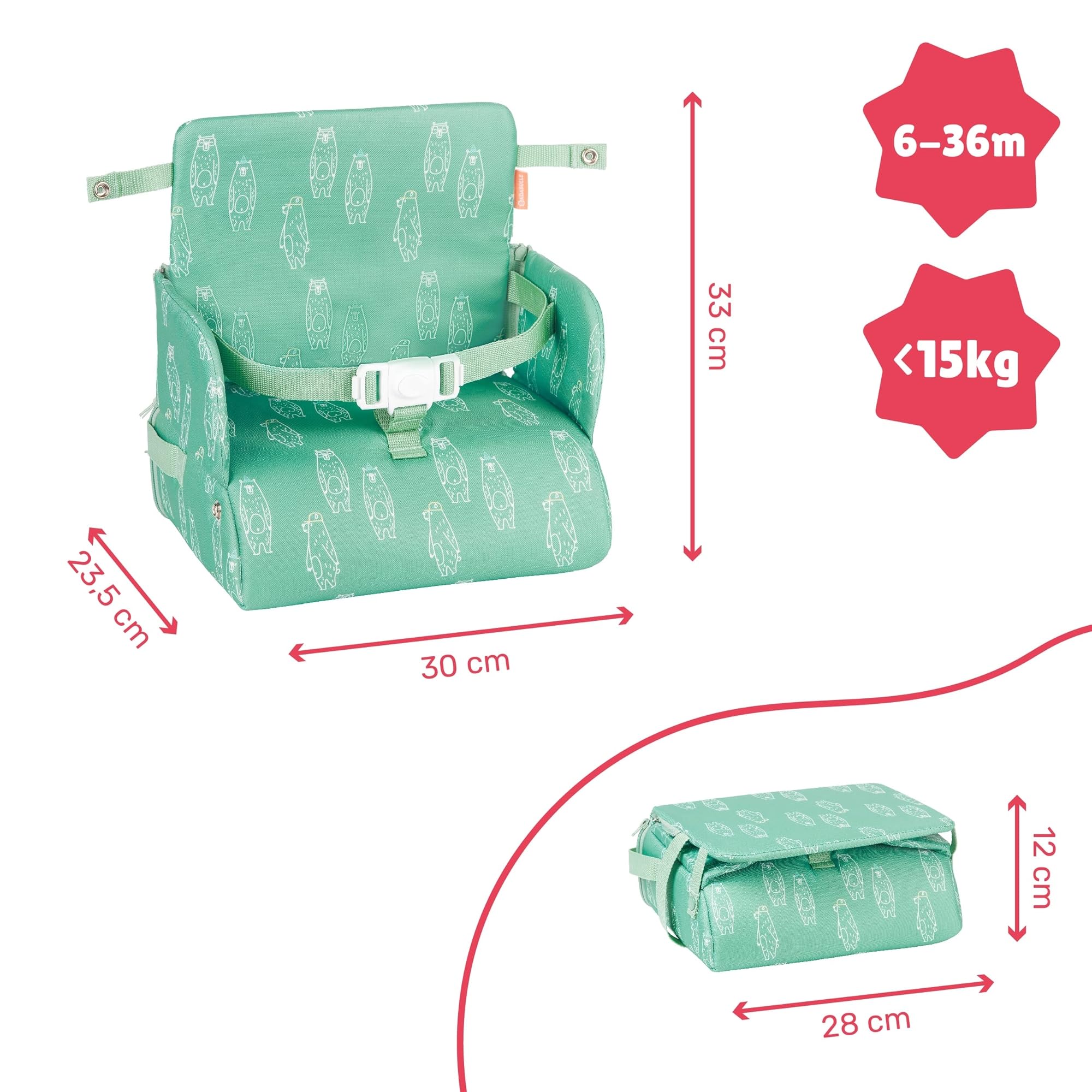 Badabulle Réhausseur de Chaise Bébé Nomade - 2 en 1 - Compact - 6 mois à 3ans (15kg)