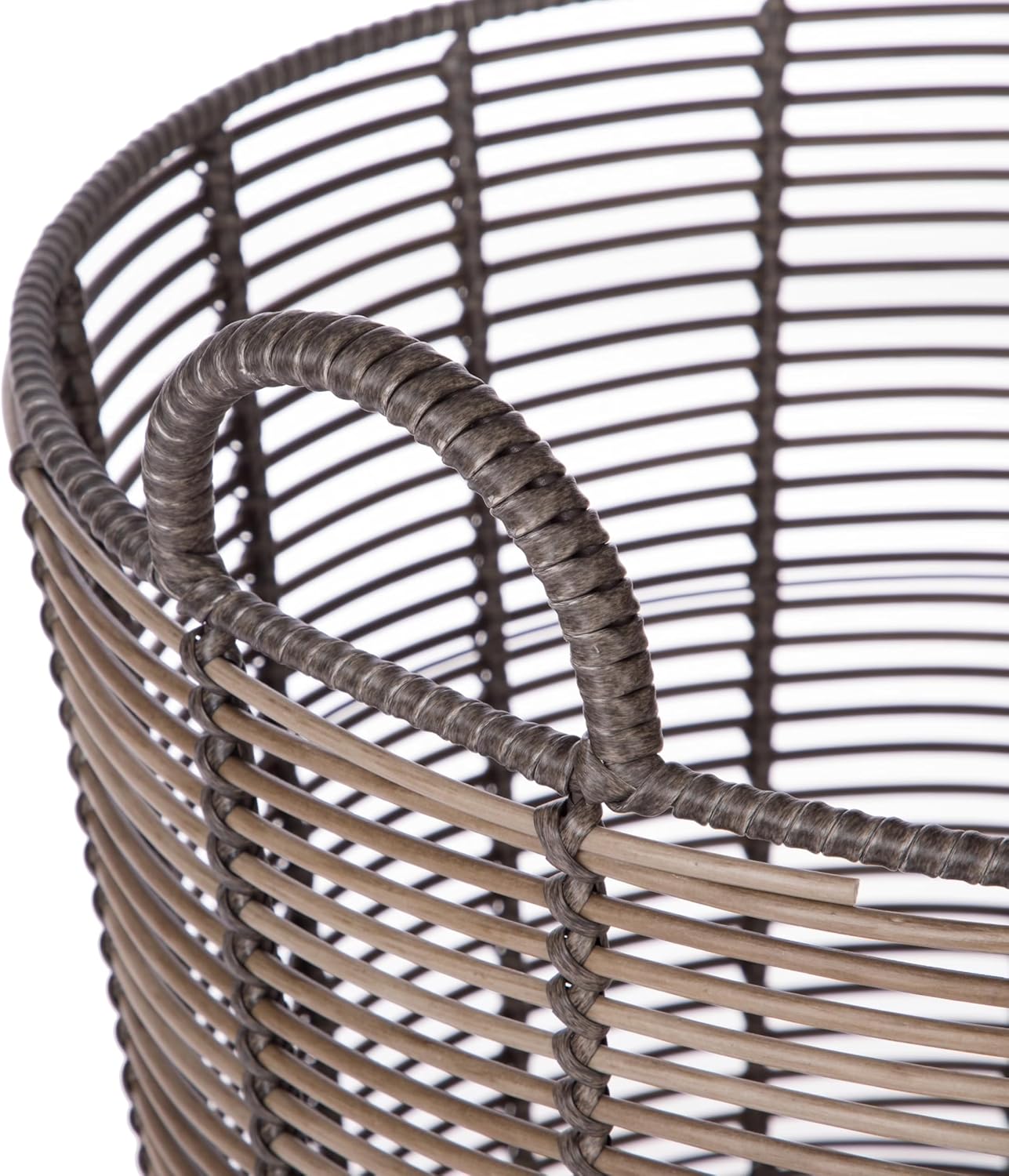 Extra Large Round Poly Rattan Decorative Storage Basket with Handles, 18.7 in x 16 in