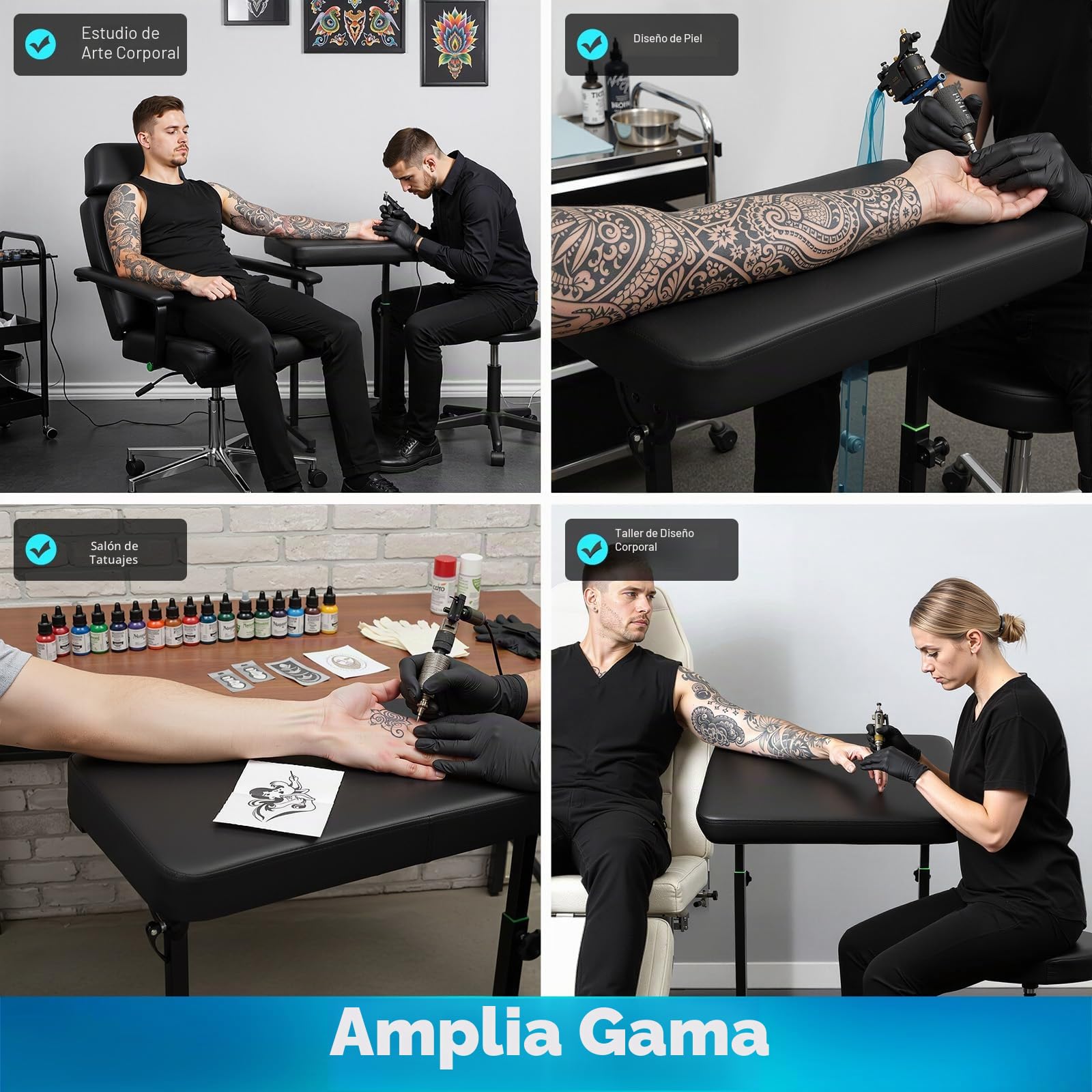 Soporte para reposabrazos de tatuaje, soporte profesional para mesa de tatuaje, soporte para piernas con inclinación de 180°, almohadilla de esponja, tamaño 70 x 40 x 5 cm, altura ajustable 69-102 cm