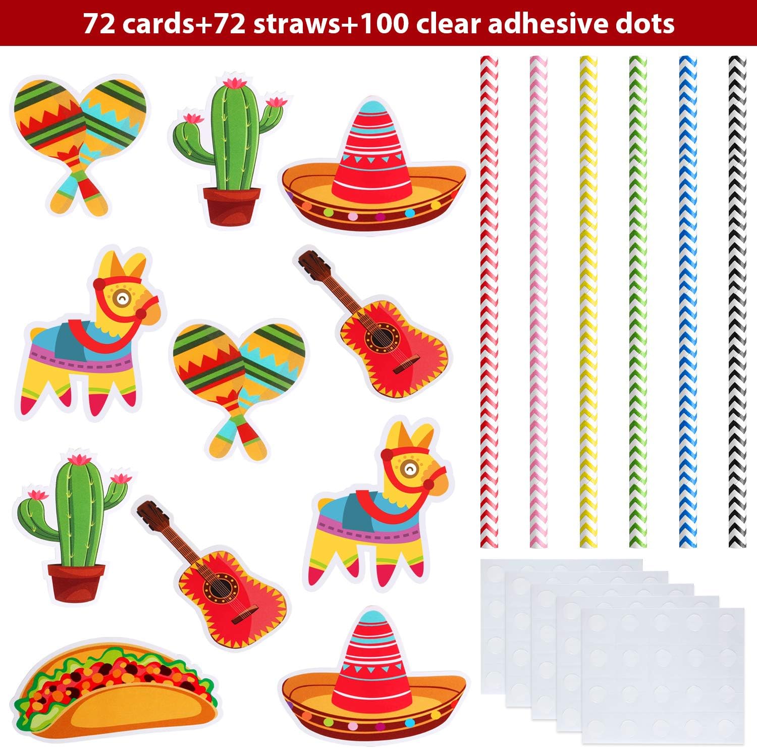 Blulu 72 Pieces Mexican Themed Fiesta Birthday Taco Tuesday Party Decorations Paper Striped Straws Cupcake Cake Toppers Party Supplies for Hawaiian Parties, Photo Props, Carnivals Festivals, Wedding - Image 2