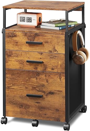Miniatura 7 de DEVAISE Archivador con cajones de almacenamiento, soporte de impresora rodante con estantes ajustables, archivador de madera para oficina en casa,
