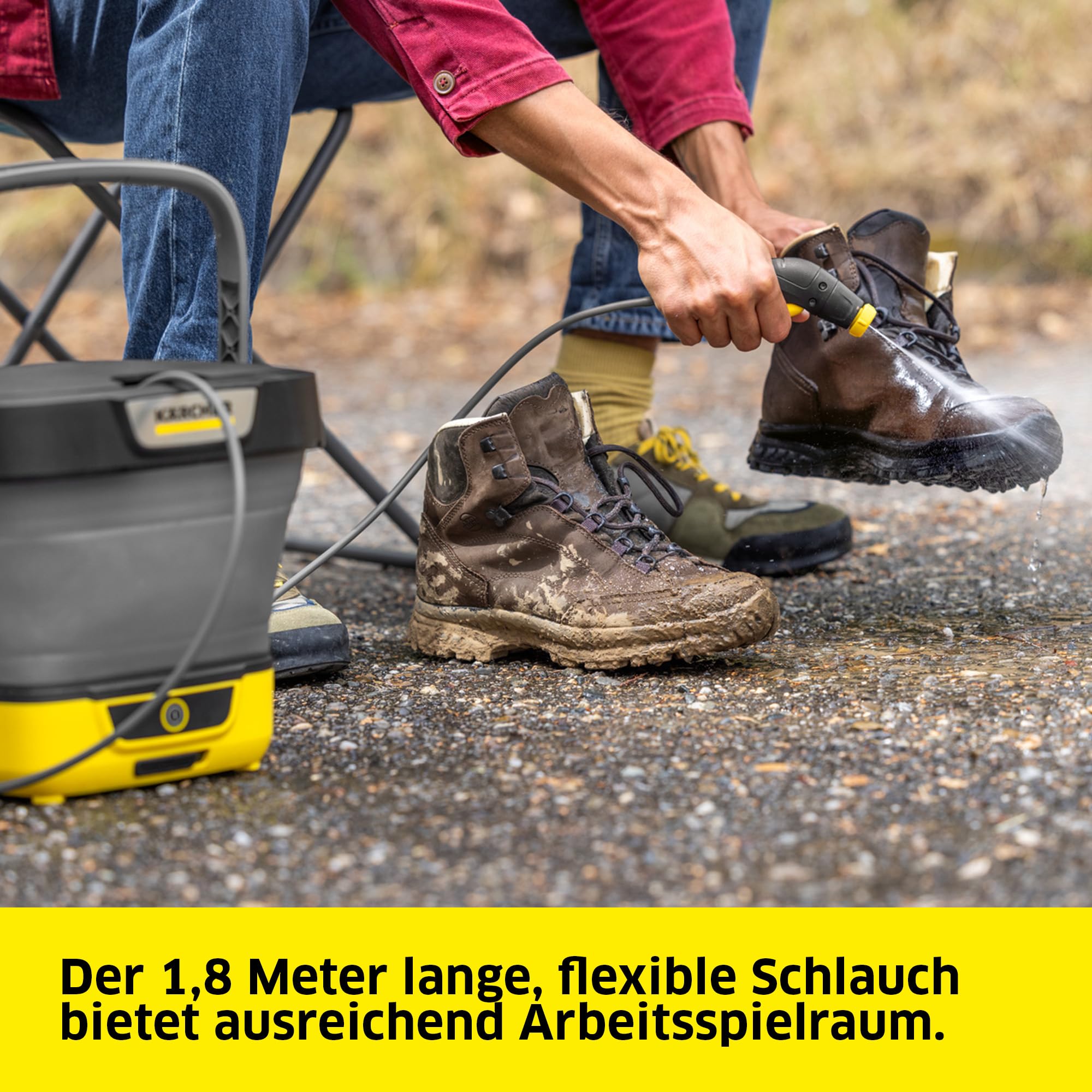 Kärcher Druckreiniger OC 3 Foldable PJ, Niederdruck, Lithium-Ionen-Akku, Fördermenge: 2 l/h, Gewicht: 2,2 kg, Faltbarer Wassertank: 8 l, Flexibler Schlauch: 1,8 m, Flachstrahldüse, Punktstrahldüse
