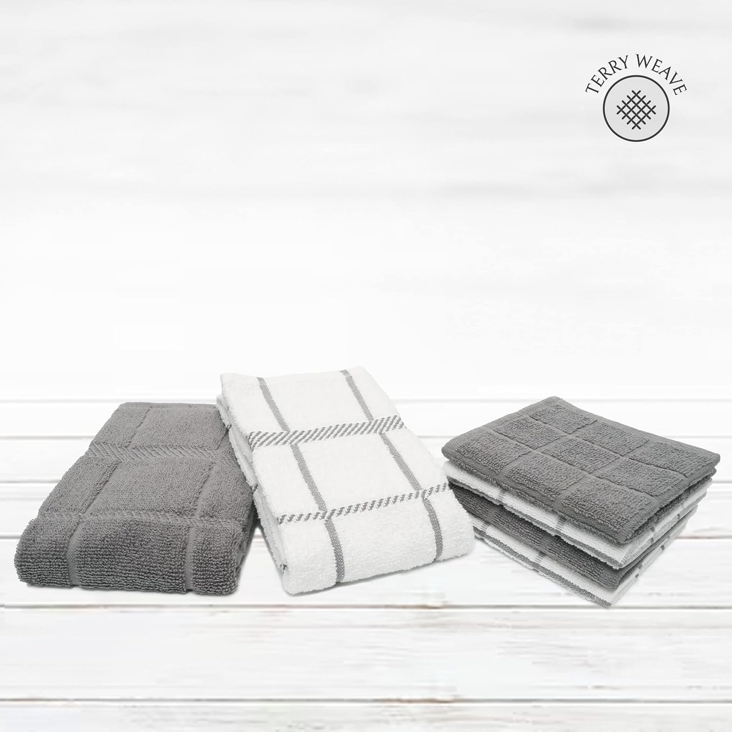 100% Cotton Terry Dish Cloth & Dish Towel, 6 Pack, Super Soft and Absorbent Kitchen Towels, Perfect for Kitchen Cleaning and Dish Washing (Grey (DT and DC Combo)) - Image 3