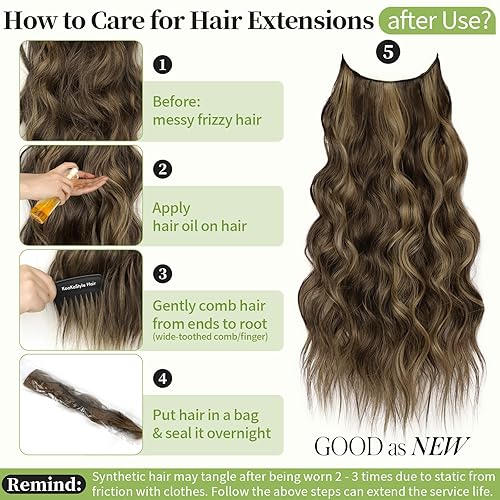 Miniatura 9 de KooKaStyle Extensiones de cabello de alambre invisible con diadema de alambre transparente, tamaño ajustable, 4 clips de seguridad, extensión larga