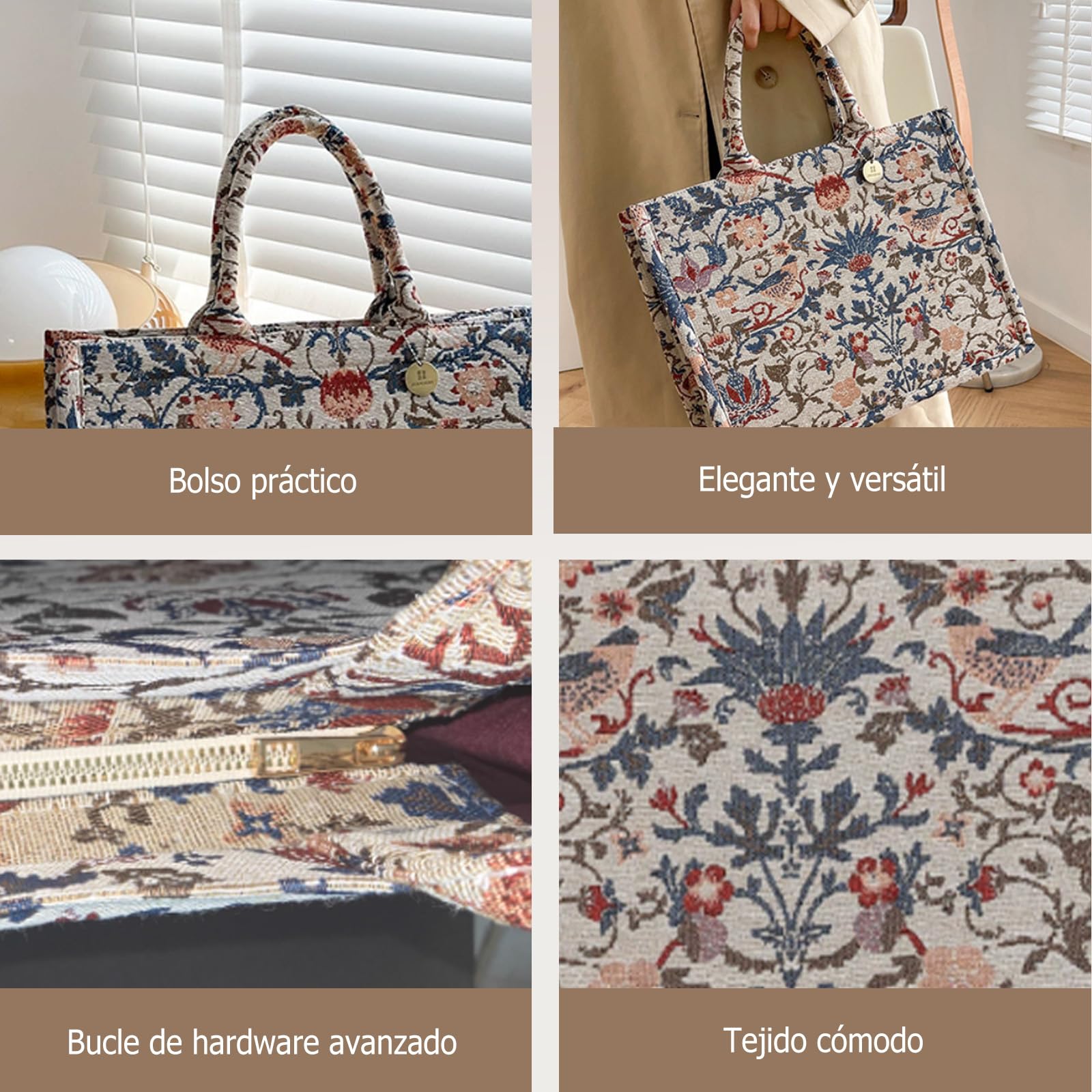 CORIOS Maletín Bolso para Ordenador Portátil con Motivos Étnicos Estampados para Mujer Bolso de Hombro para Estilo Boho Bolsa de Mano Tote de Lona para Vacaciones Viajes Citas Negro