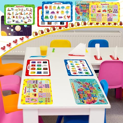 Miniatura 5 de Sawysine 6 manteles individuales para niños pequeños, para mesa de comedor, espacio de actividad, regalo para niñas, lavables, reutilizables,