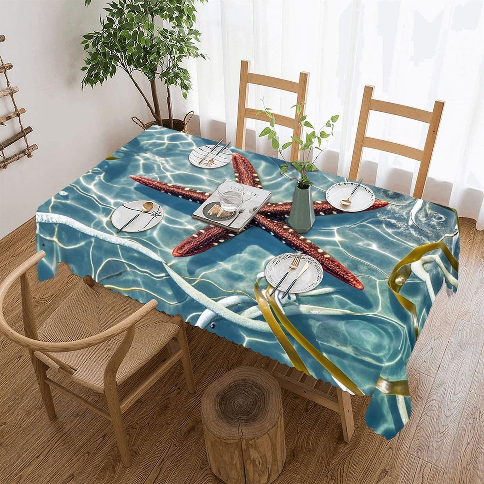 LZQPOEAS Starfish Tablecloth Rectangle Table Cloth Decorative Fabric Table Cover Waterproof Seasonal Table Cover Wrinkle Resistant Washable Table Cloth for Party Picnic Dinner Decor 60"x86"