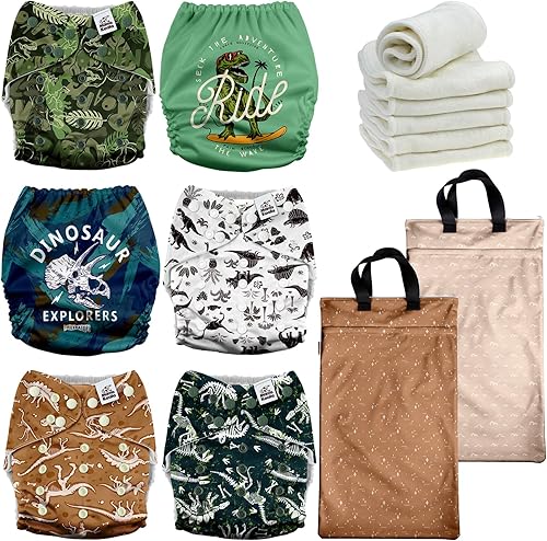 Mama Koala Pañales de tela 3.0 para bebé con 6 insertos, con 2 paquetes reutilizables para colgar en seco y húmedo