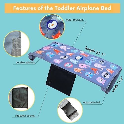 Miniatura 9 de Extensor de cama y asiento de avión para niños pequeños, cama de avión acogedora y fácil de instalar para niños, de 1 a 4 años