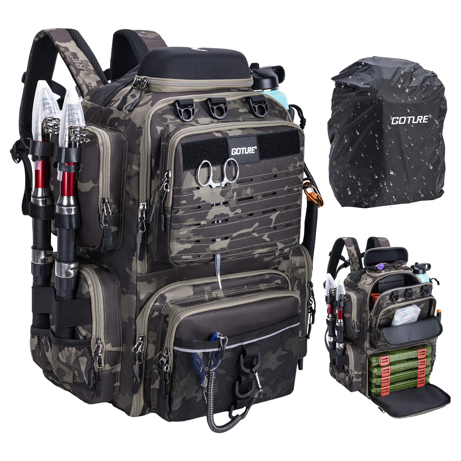 Goture Fishing Backpack,45L 900D Tackle Backpack with Hard Sunglasses Case