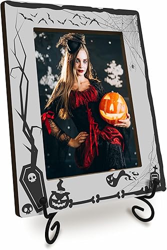 Marco de fotos de madera de Halloween - Bats & boo - Marco decorativo para foto de 4 x 6 pulgadas, regalos de Halloween, regalo espeluznante para