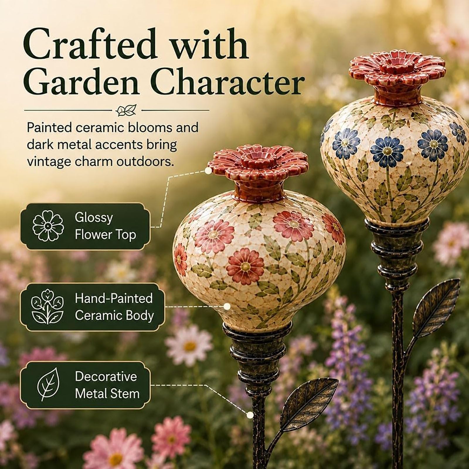 Paletto da giardino per mangiatoia per colibrì in ceramica (3pc)