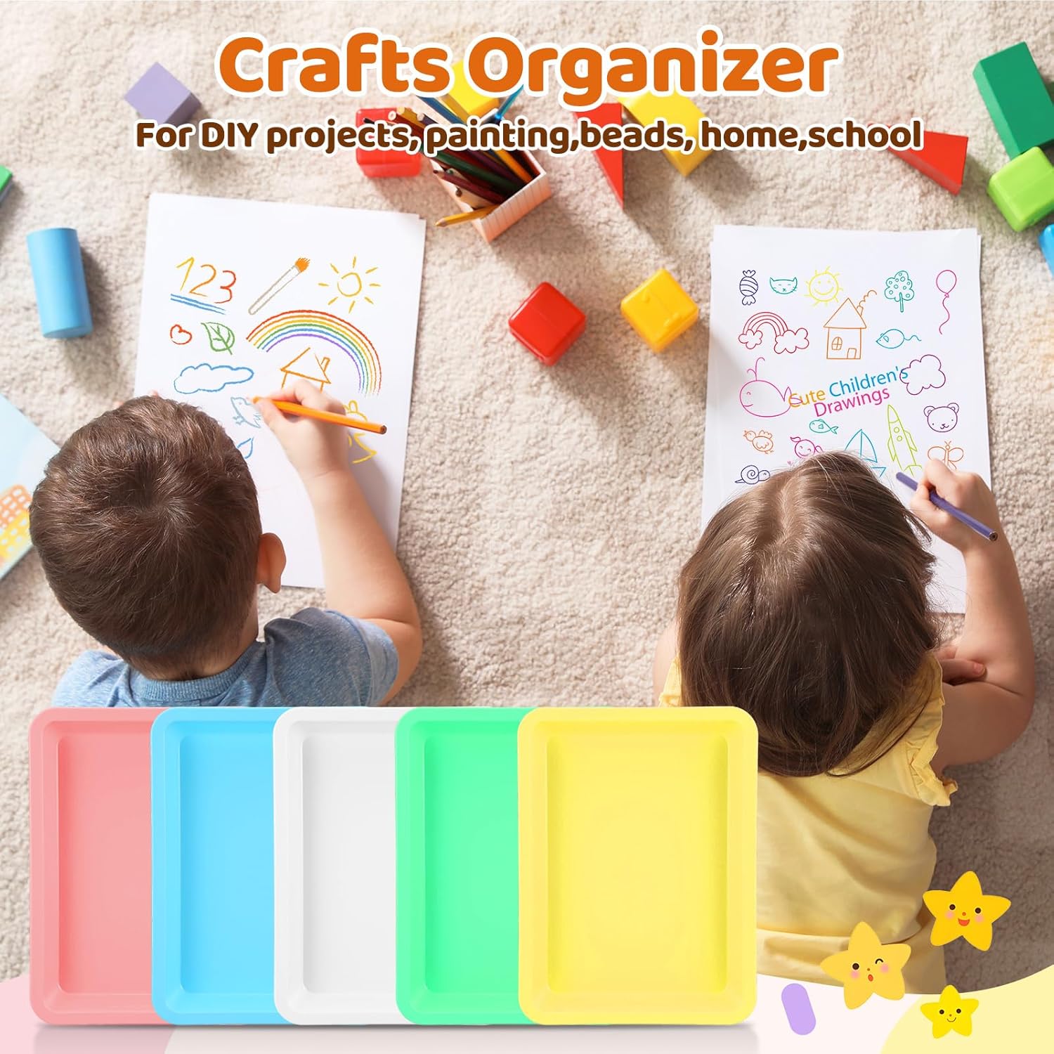 20 Pcs Plastic Art Sand Trays Multicolor Stackable Activity Sensory Tray Paint Mixing Crafts Organizer Serving Accessories for DIY Bead Painting Project, 9.65 x 7.28 x 0.91 Inch - Image 7