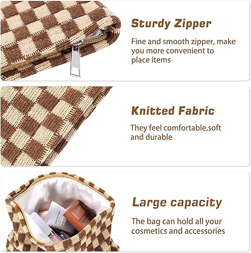 Miniatura 5 de ZLFSRQ Bolsa de maquillaje a cuadros para mujer, juego de bolsa de cosméticos de gran capacidad, bolsa de maquillaje de viaje para bolso,