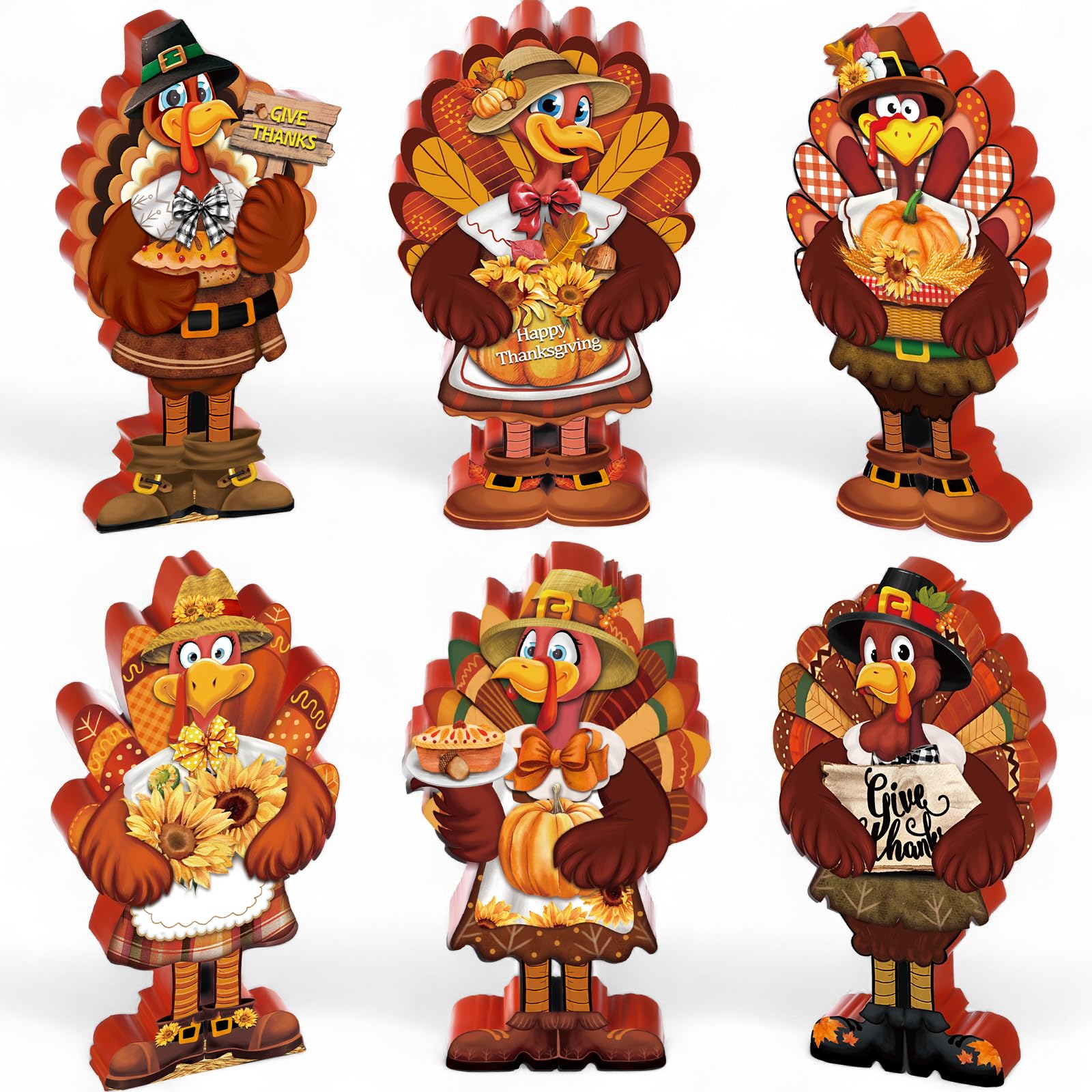 Snapklik.com : 6 Pcs Thanksgiving Turkey Decorations Wooden Turkey ...