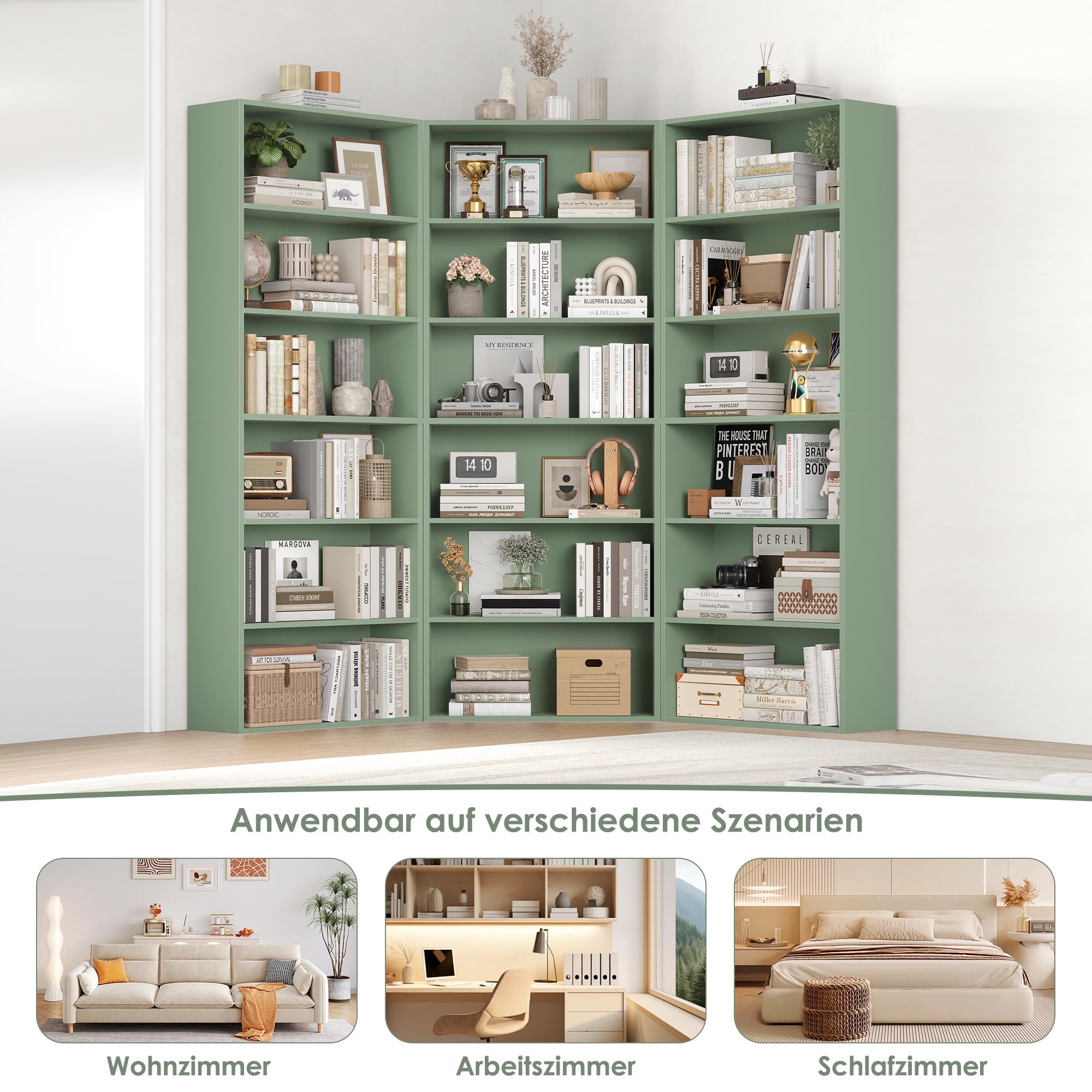 FirFurd Librería de 6 Niveles, Estantería para Libros, Libreria Estanteria, Muebles Almacenaje Madera para Salón Oficina, Dormitorio, Estudio, Verde 60x23.5x180cm