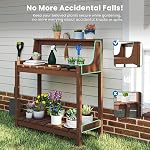 Domi Potting Benches for Outside, HDPE Garden Potting Table All Weather, Outdoor Potting Table with Storage for Patio, Backyard, Garden, Brown