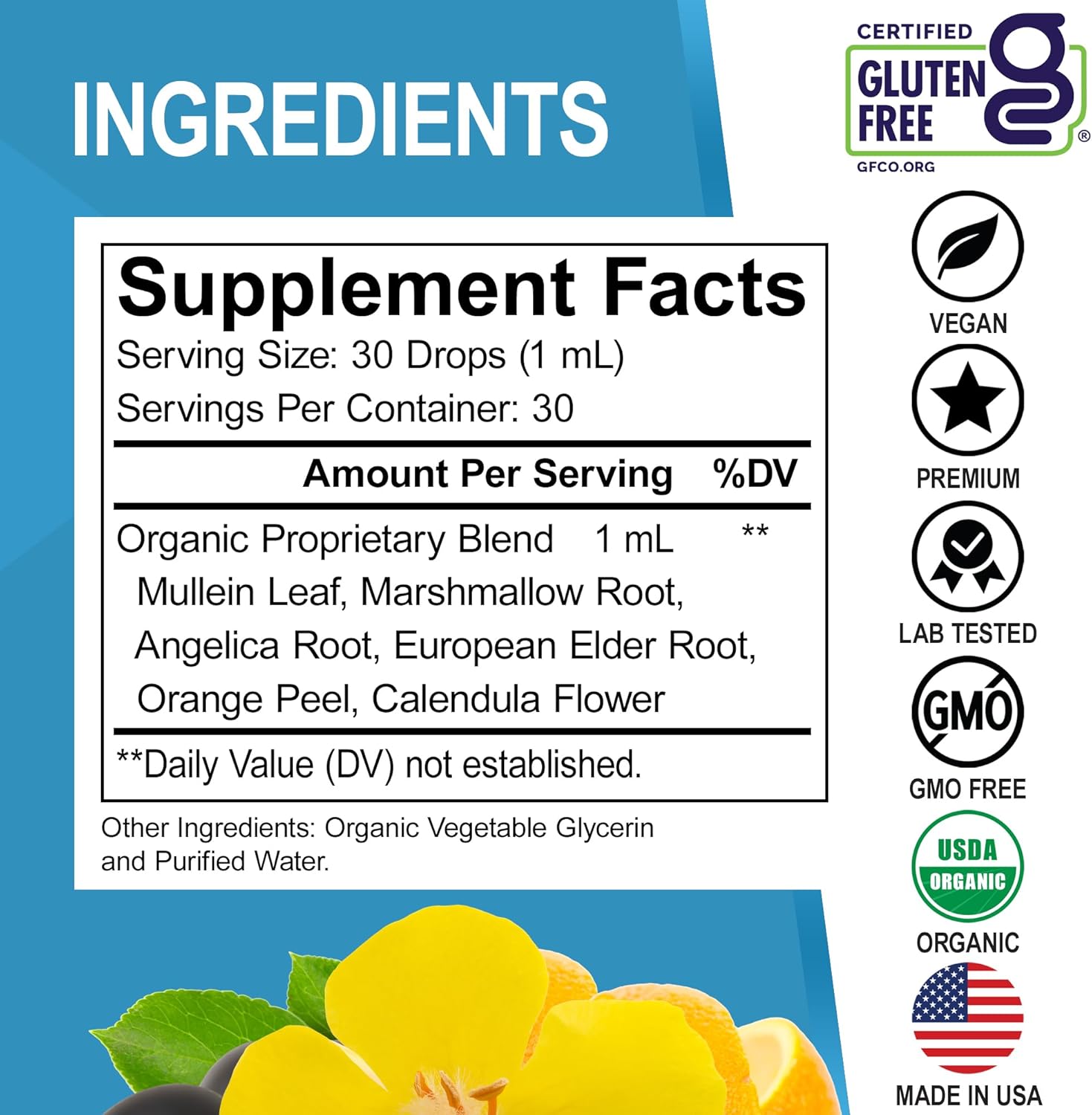 Lung Detox Respiratory Health Drops - Organic Respiratory Supplements Herbal Lung Cleanse, Mullein Drops for Lungs Bronchial Support, Mucus Clear with Mullein Leaf Extract, Elderberry Supplement 1 oz - Image 8